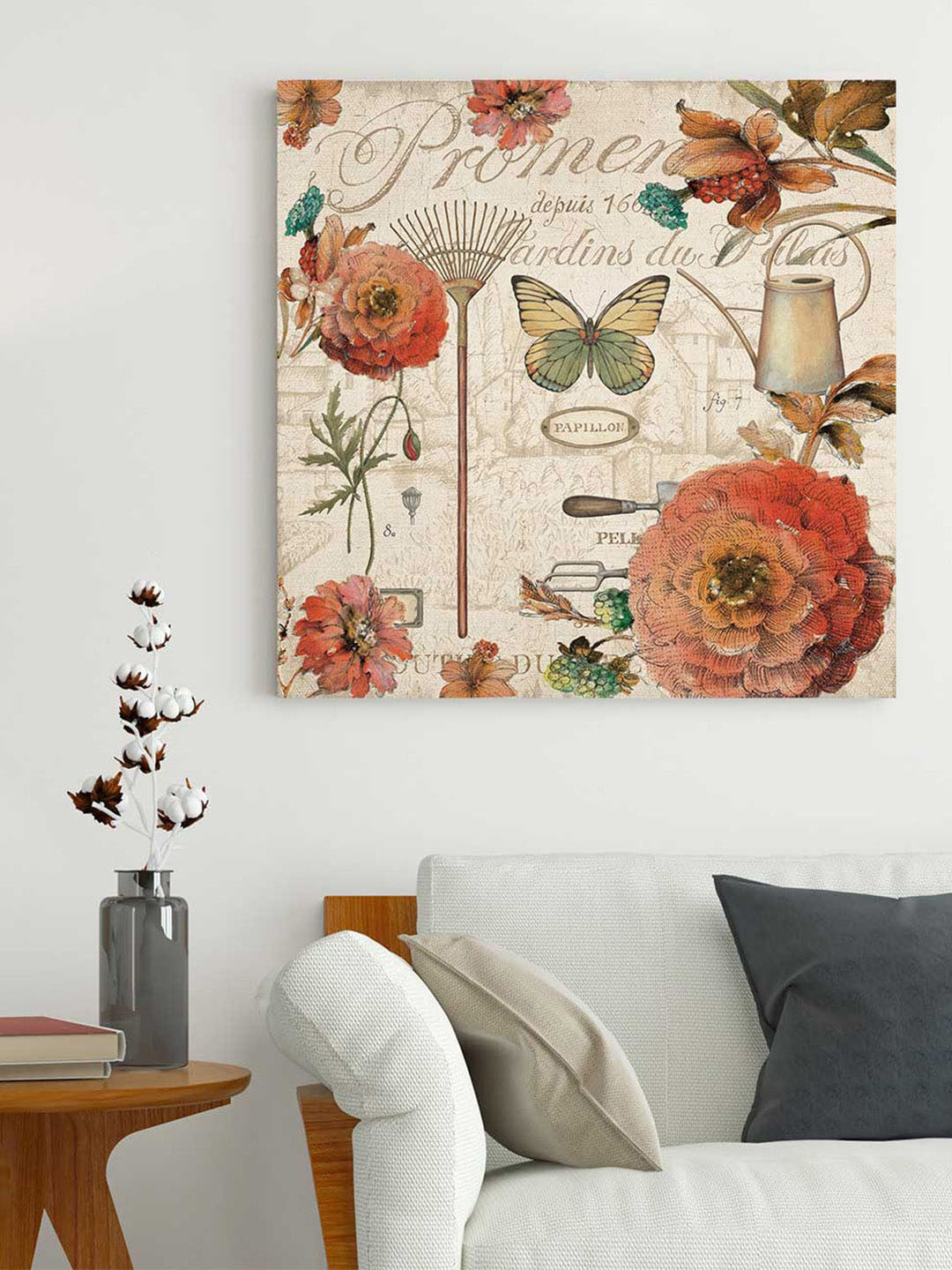 Art Street Red Floral & Butterfly Printed Canvas Printed Framed Wall Art