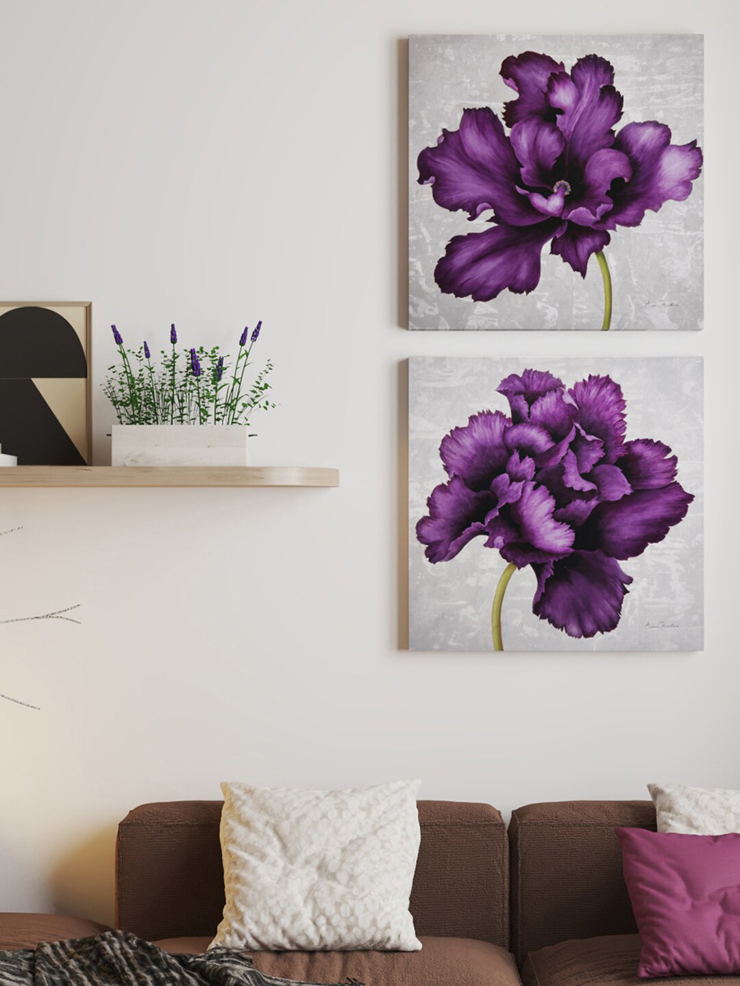 Art Street Flower Wall Art Canvas 2 Pcs Wall Square Paintings Wall Art - 12x12In