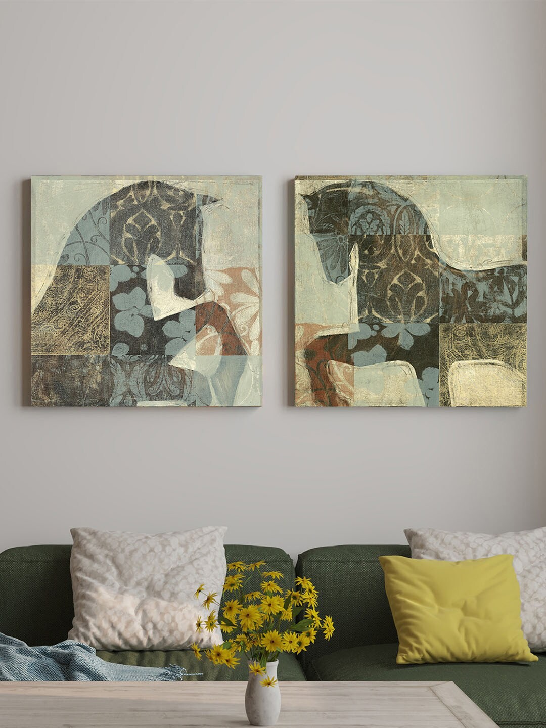 Art Street Horse Canvas 2 Piece Wall Square Paintings Wall Art -12 x 12 In
