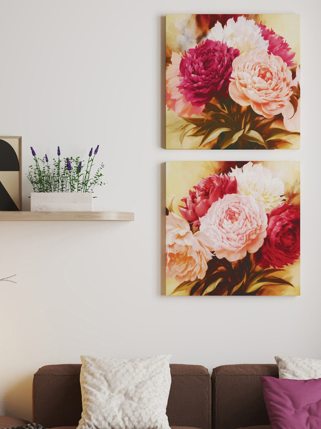 Art Street 2-Pcs Red & Pink Peony Flower Painted Wall Art