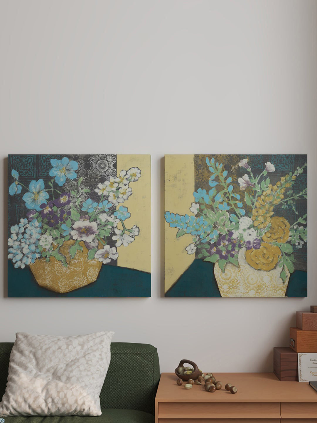 Art Street Floral Beauty Canvas 2 Piece Wall Square Paintings Wall Art -24 x 24 In