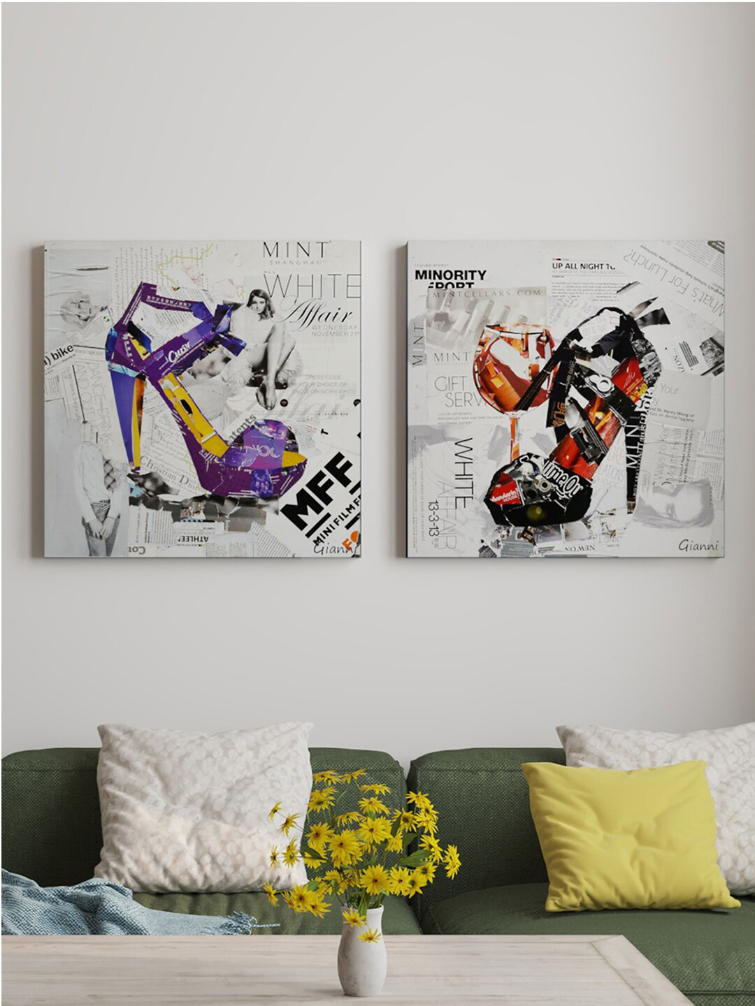 Art Street Blue & White 2-Pieces Beamlet High Heels Printed Framed Wall Art