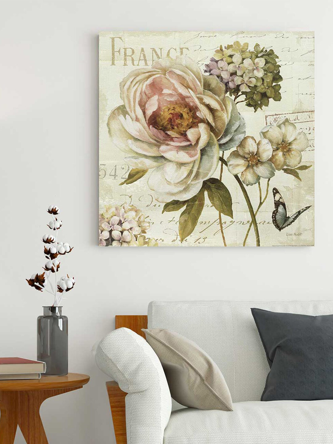 Art Street White & Green Flower Printed Framed Wall Art