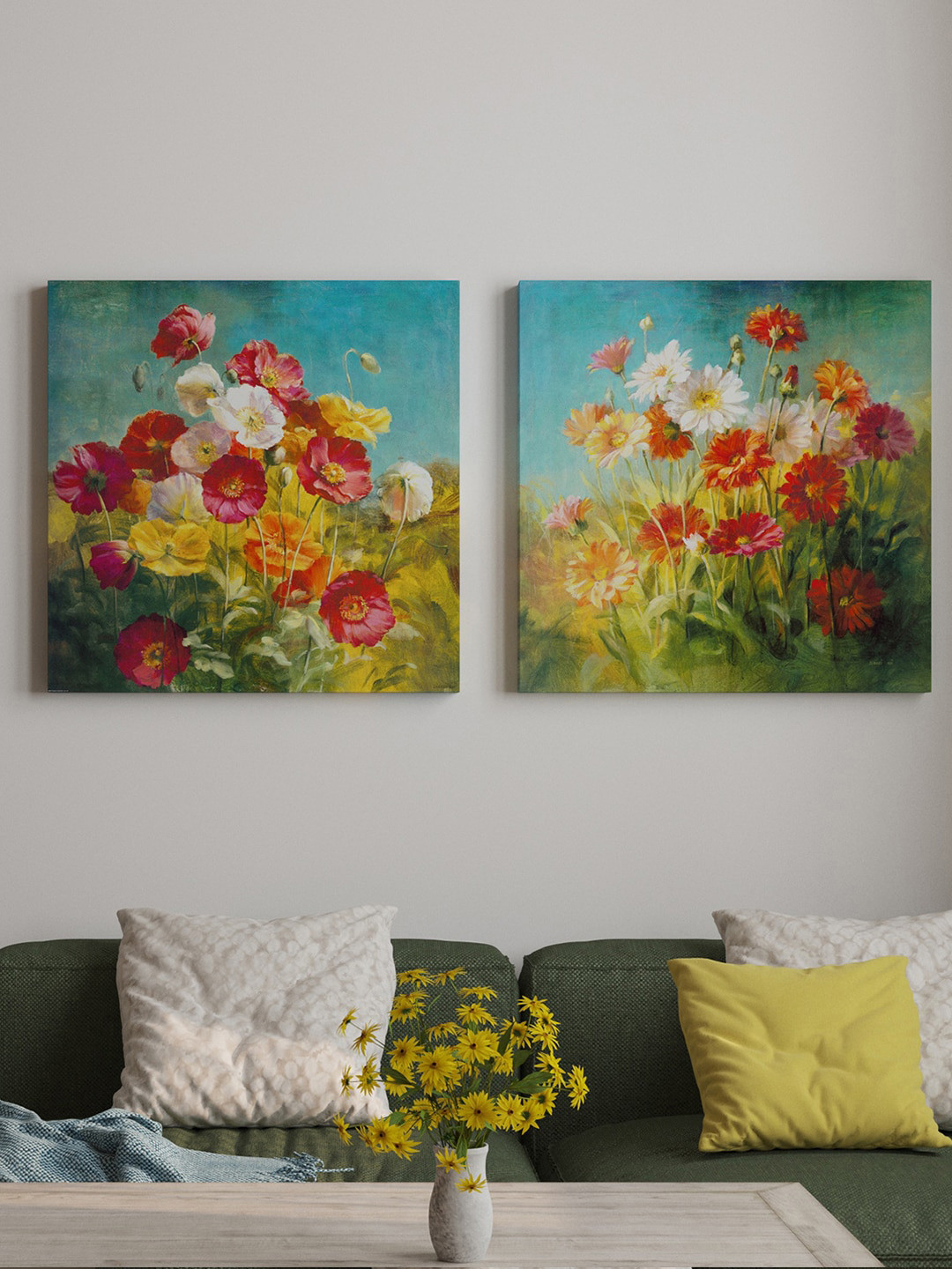 Art Street Poppies In The Field Canvas 2 Piece Rectangle Paintings Wall Art - 24 x 24 In