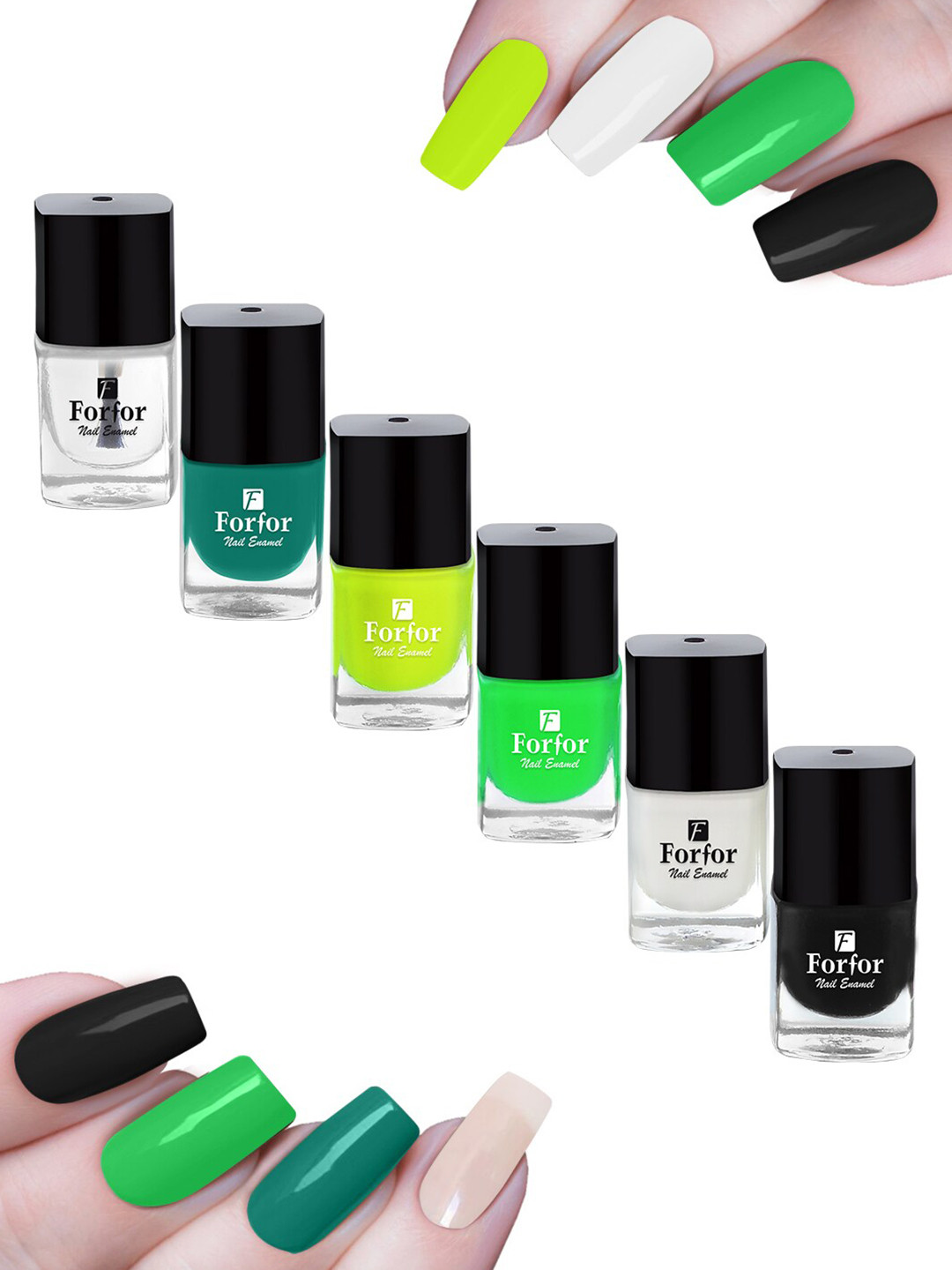 FORFOR Set of 6 Perfect Stay Trendy Safe & Fast Dry Glossy Nail Enamel - 5 ml each