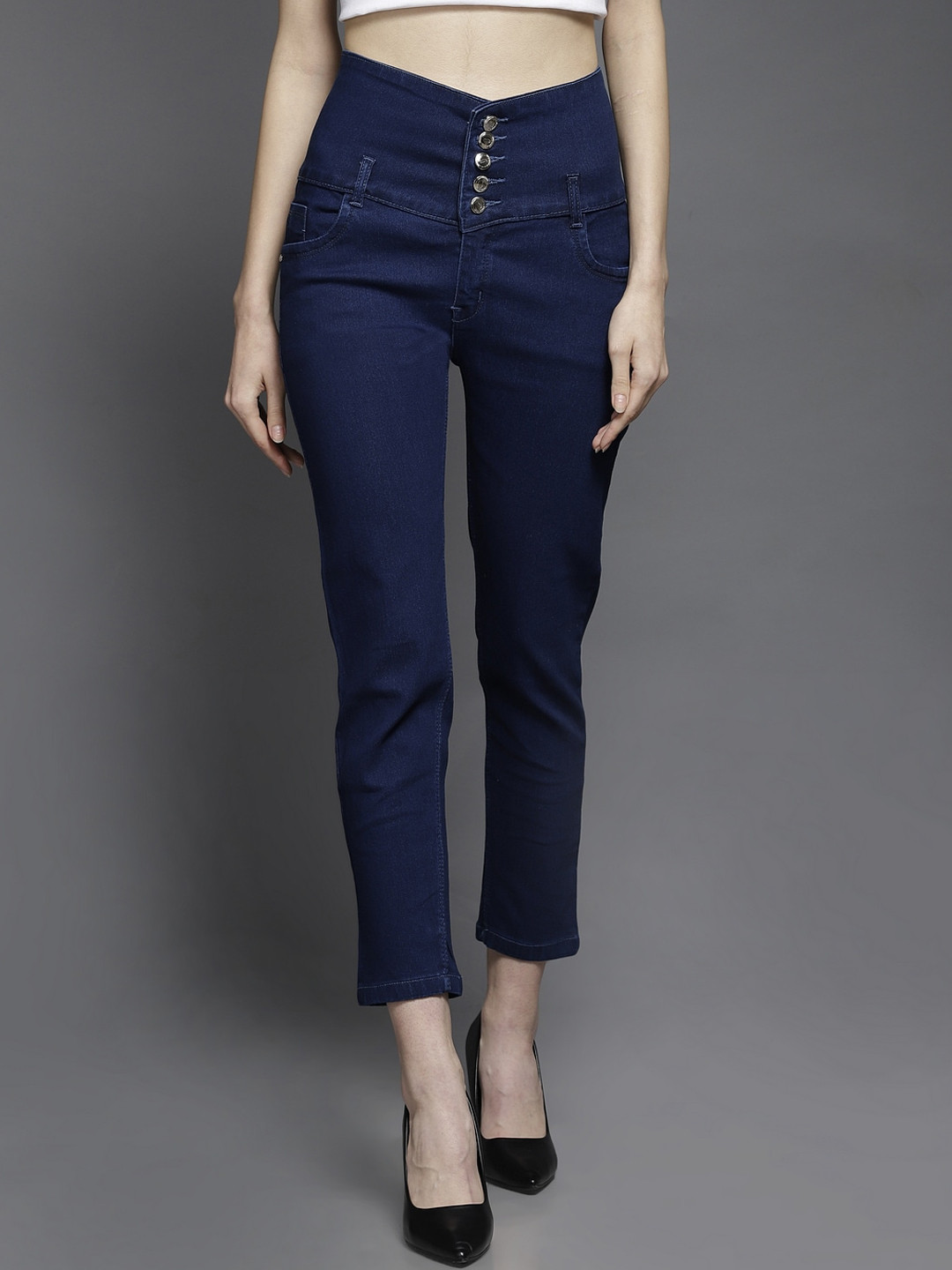BAESD Women Slim Fit Clean Look High Rise Cropped Organic Cotton Jeans