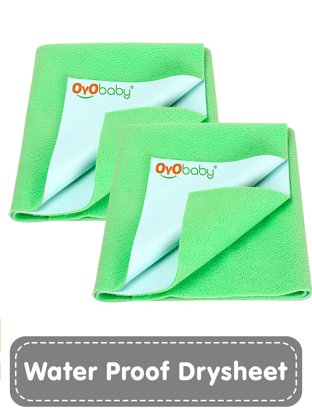 OyO Baby Set of 2 Light Green Waterproof & Baby Dry Sheet Polycotton Mattress Protector