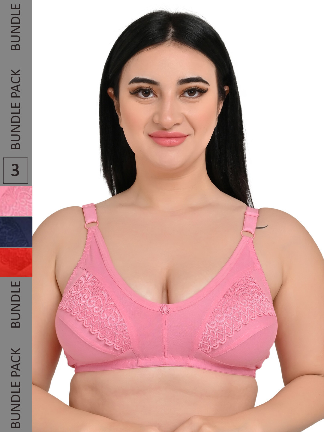 Piylu Pack of 3 Floral All Day Comfort Lace Non-Wired Full Coverage T-Shirt Bra