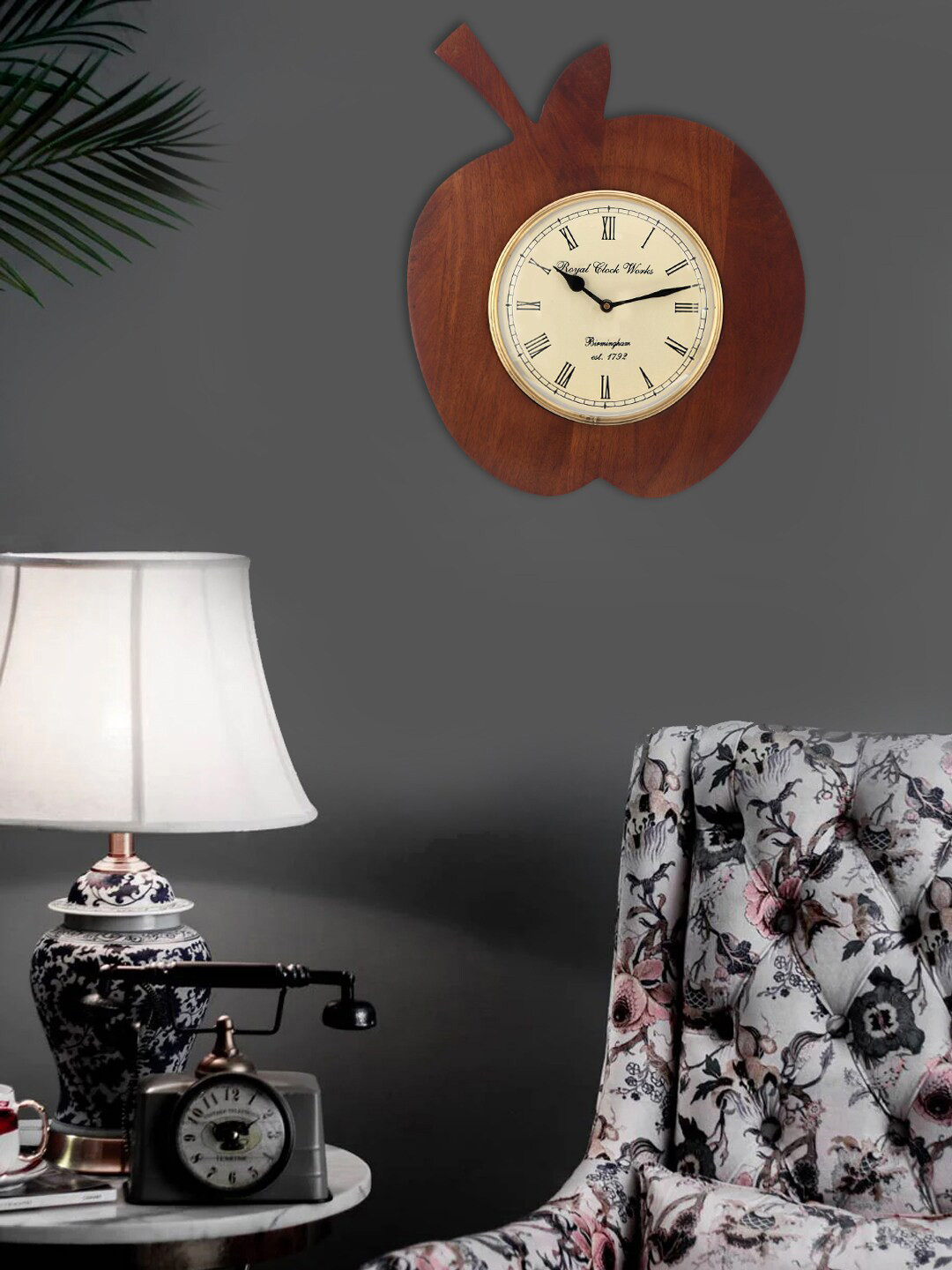 Aapno Rajasthan Apple Brown Wood Large Display Quirky Battery Analogue Wall Clock