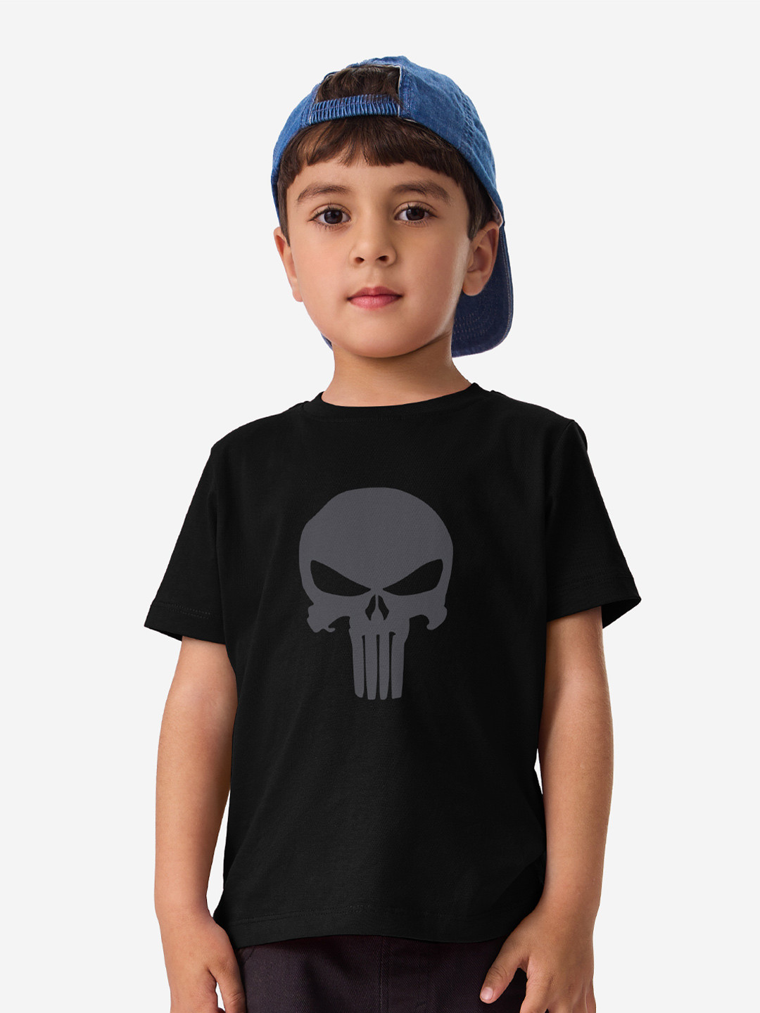 The Souled Store Boys Black Printed Punisher Pure Cotton T-shirt