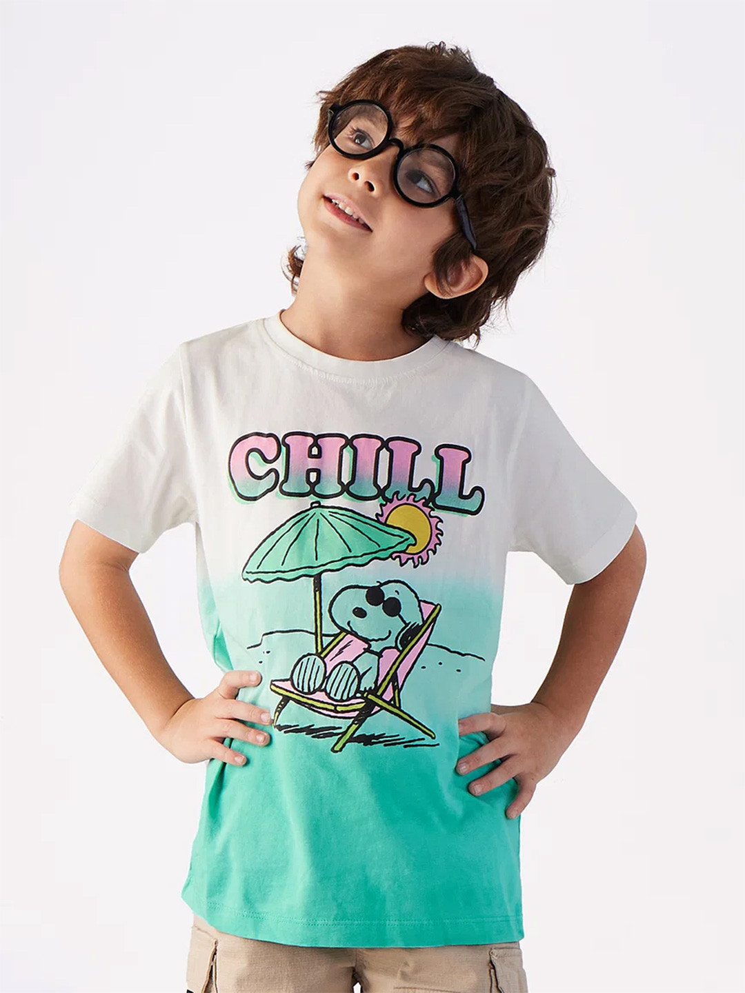 The Souled Store Boy White & Blue Peanuts Printed Cotton T-shirt