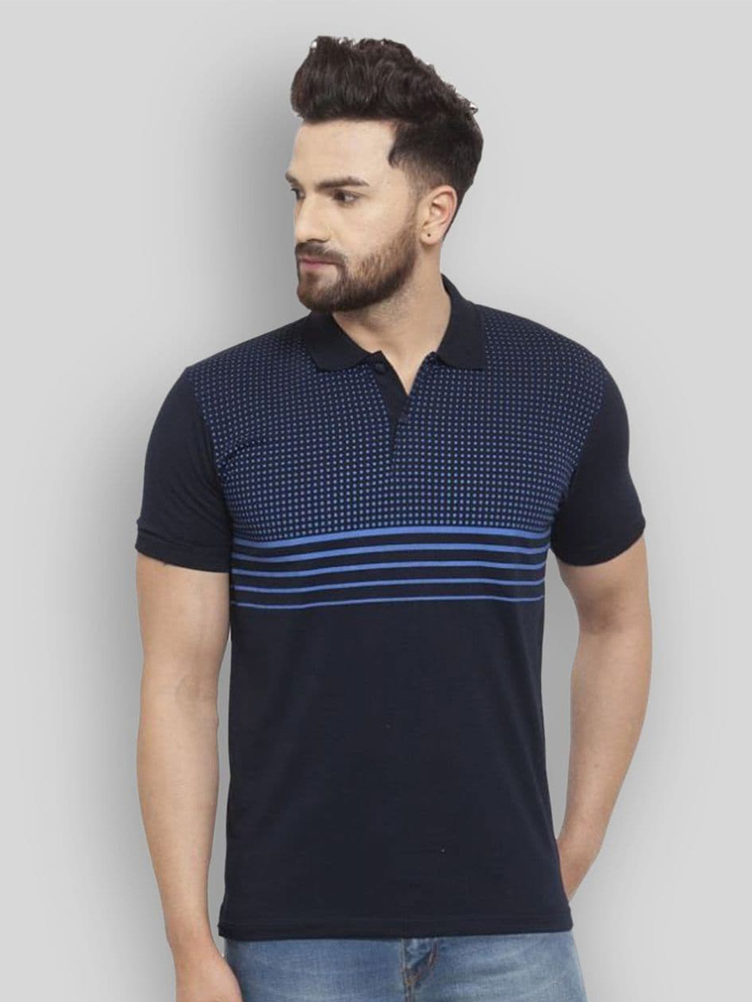 WILD WEST Striped Polo Collar T-shirt