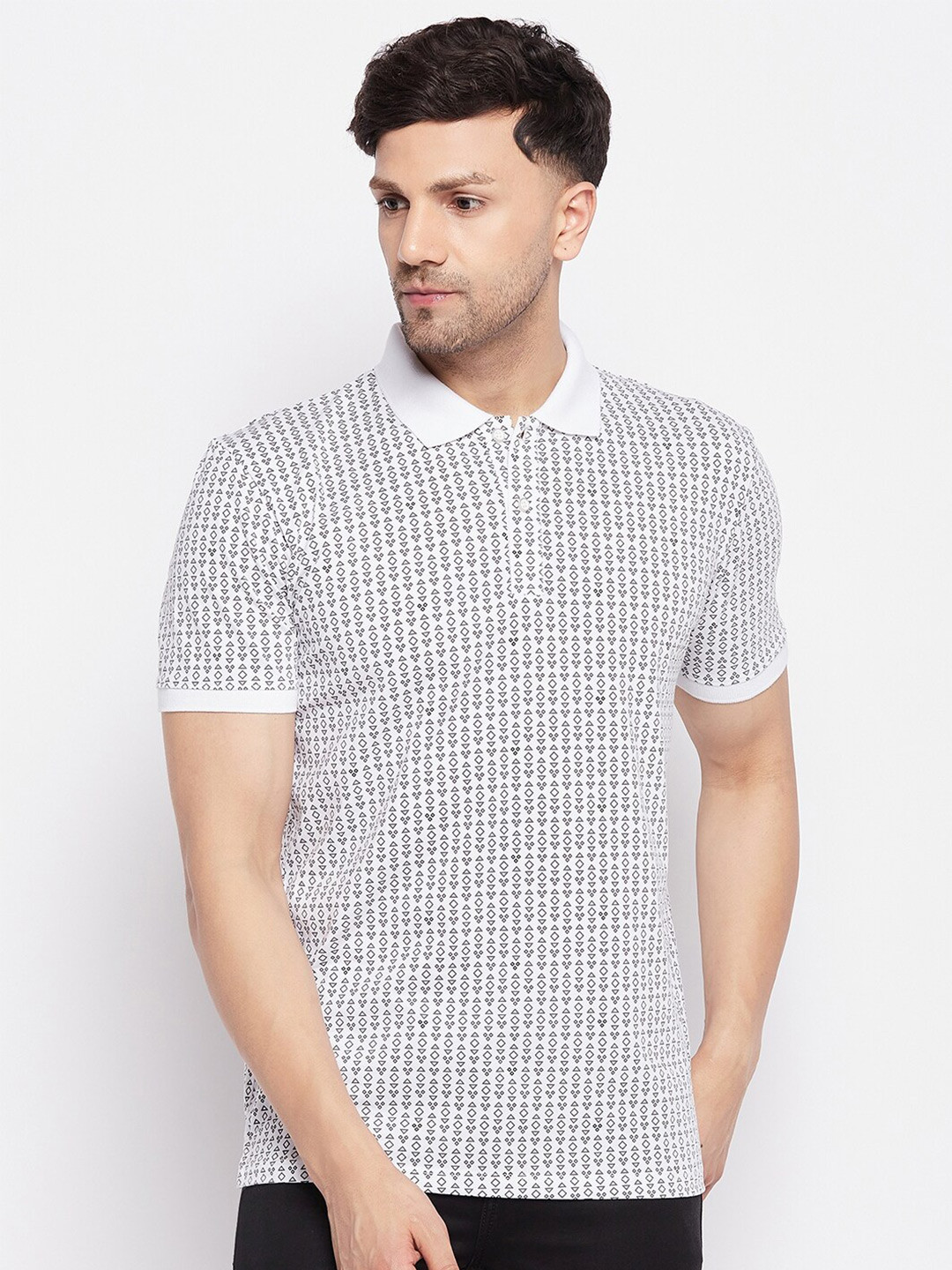 WILD WEST Geometric Printed Polo Collar Pure Cotton T-shirt
