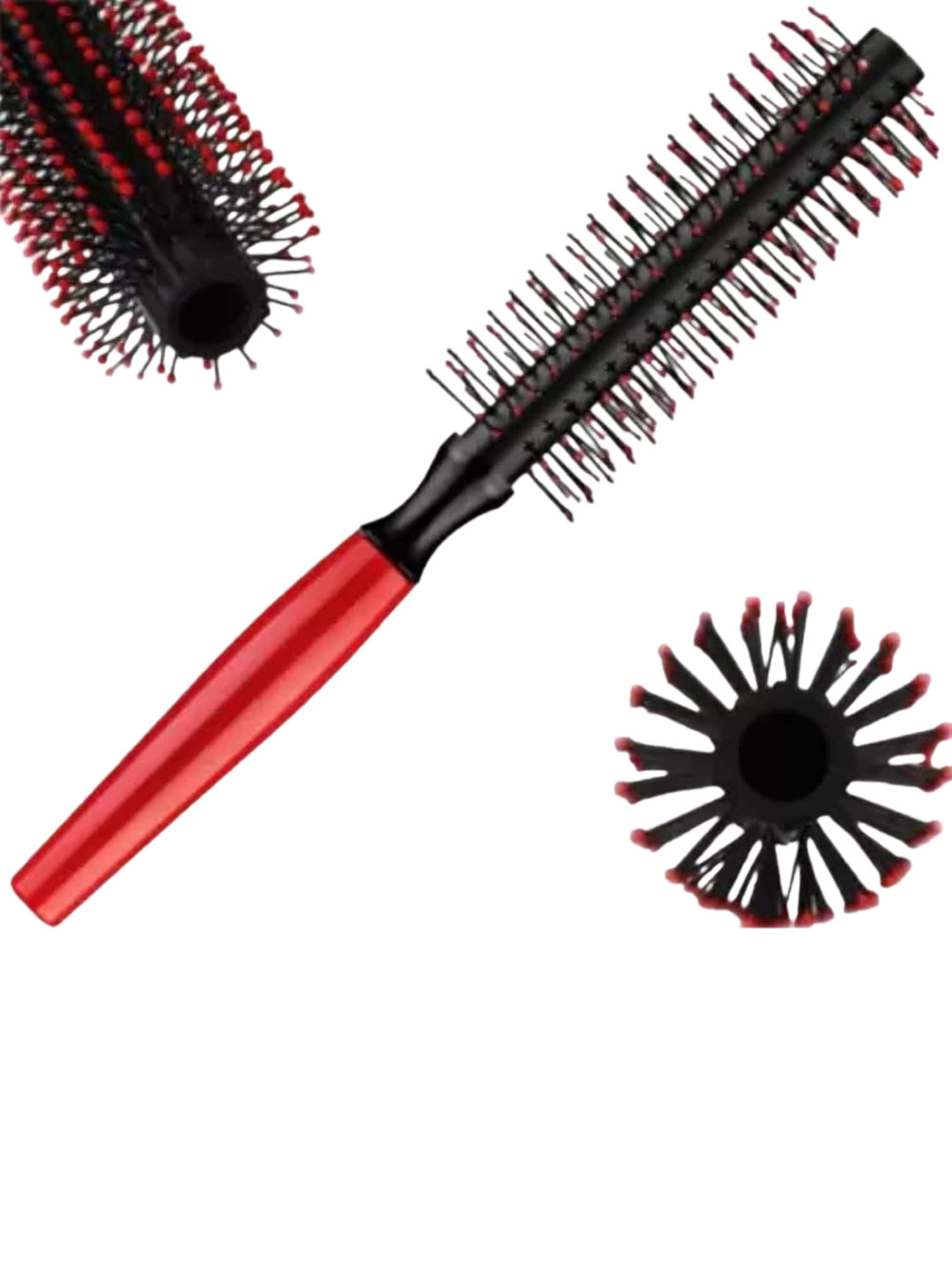 FEELHIGH Plastic Hair Styling Round Brush with Nylon Bristles - Red