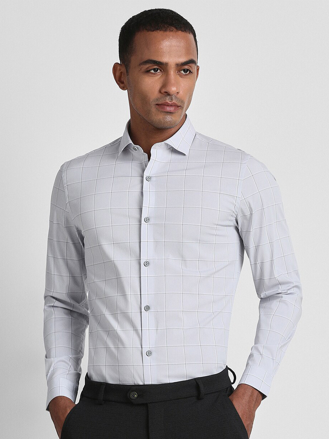 Peter England Windowpane Checked Cotton Formal Shirt