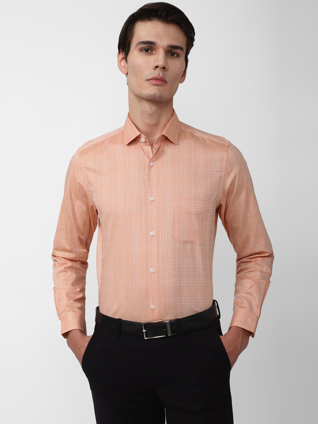 Peter England Elite Slim Fit Tartan Checks Pure Cotton Formal Shirt