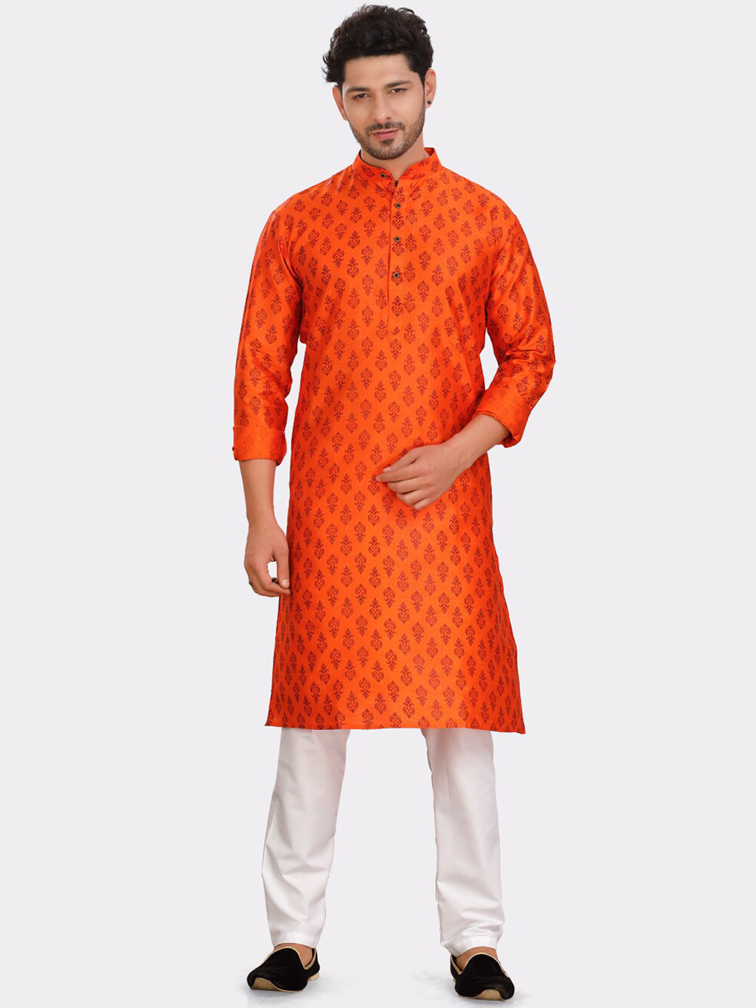 SHIWAM ETHNIX Ethnic Printed Regular Art Silk Kurta with Pyjamas