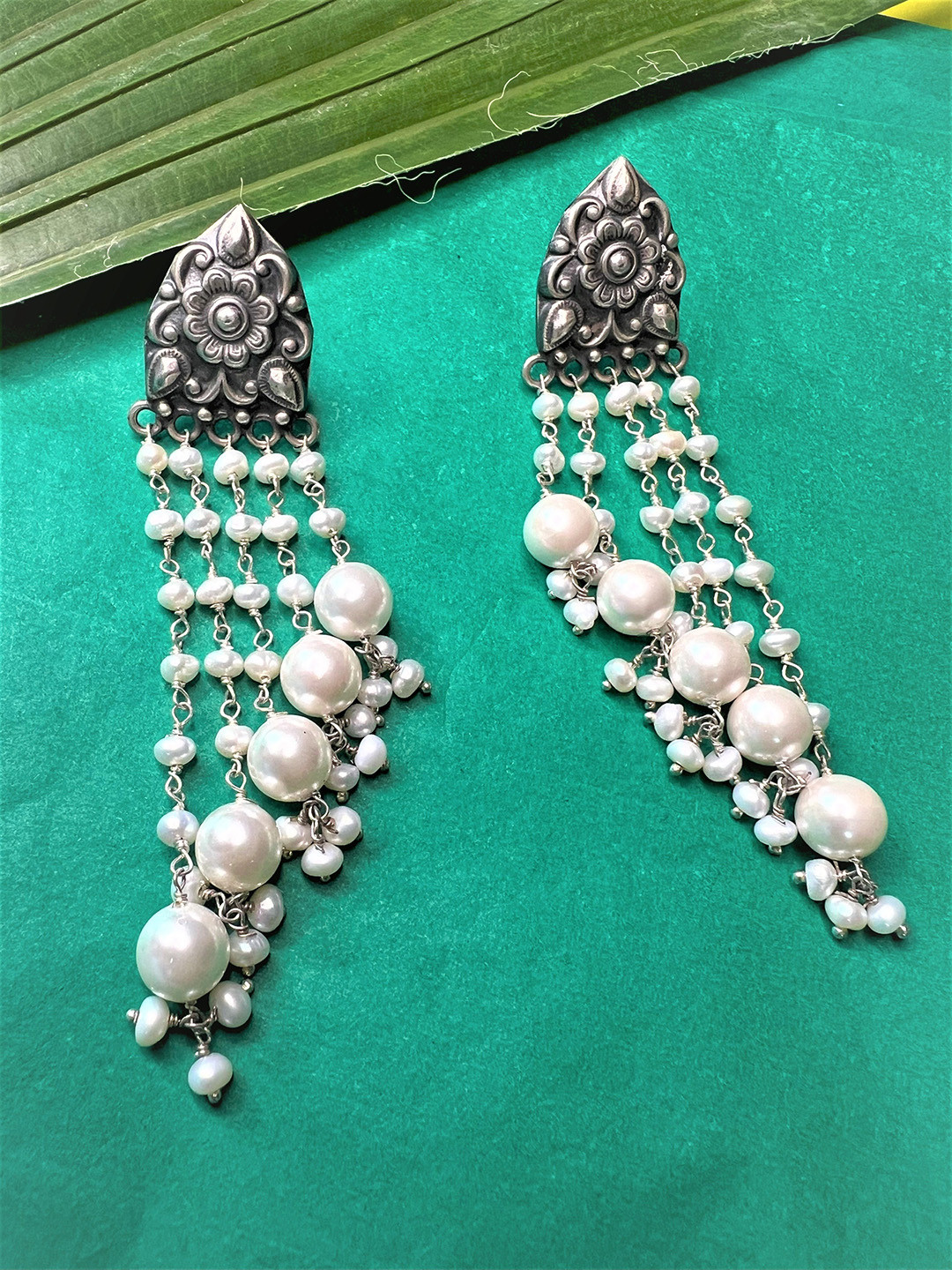 Arte Jewels Beaded Contemporary Sterling Silver Drop Earrings