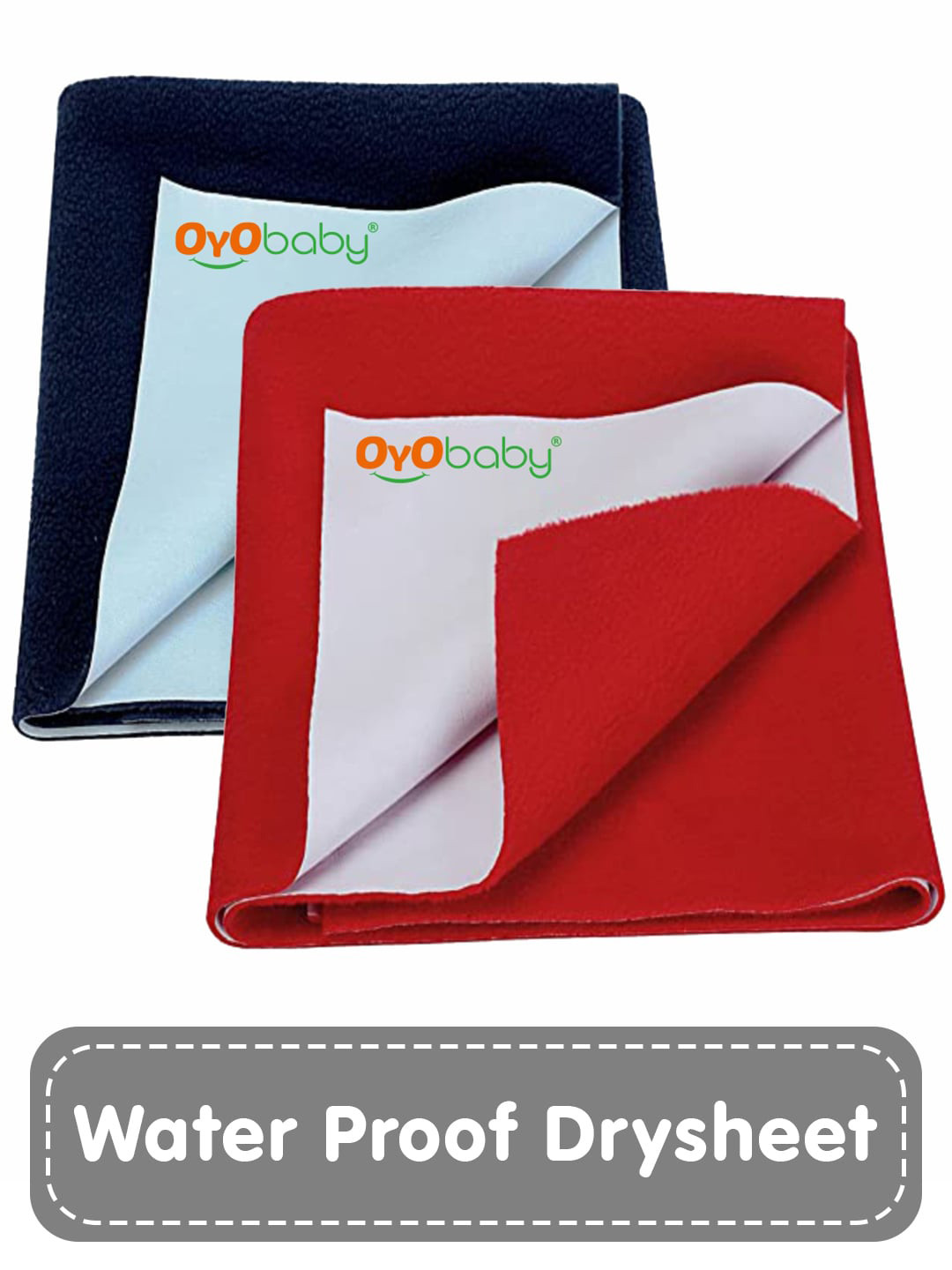 OyO Baby Pack of 2 Sea Blue & Red Waterproof Dry sheet Polycotton Mattress Protector