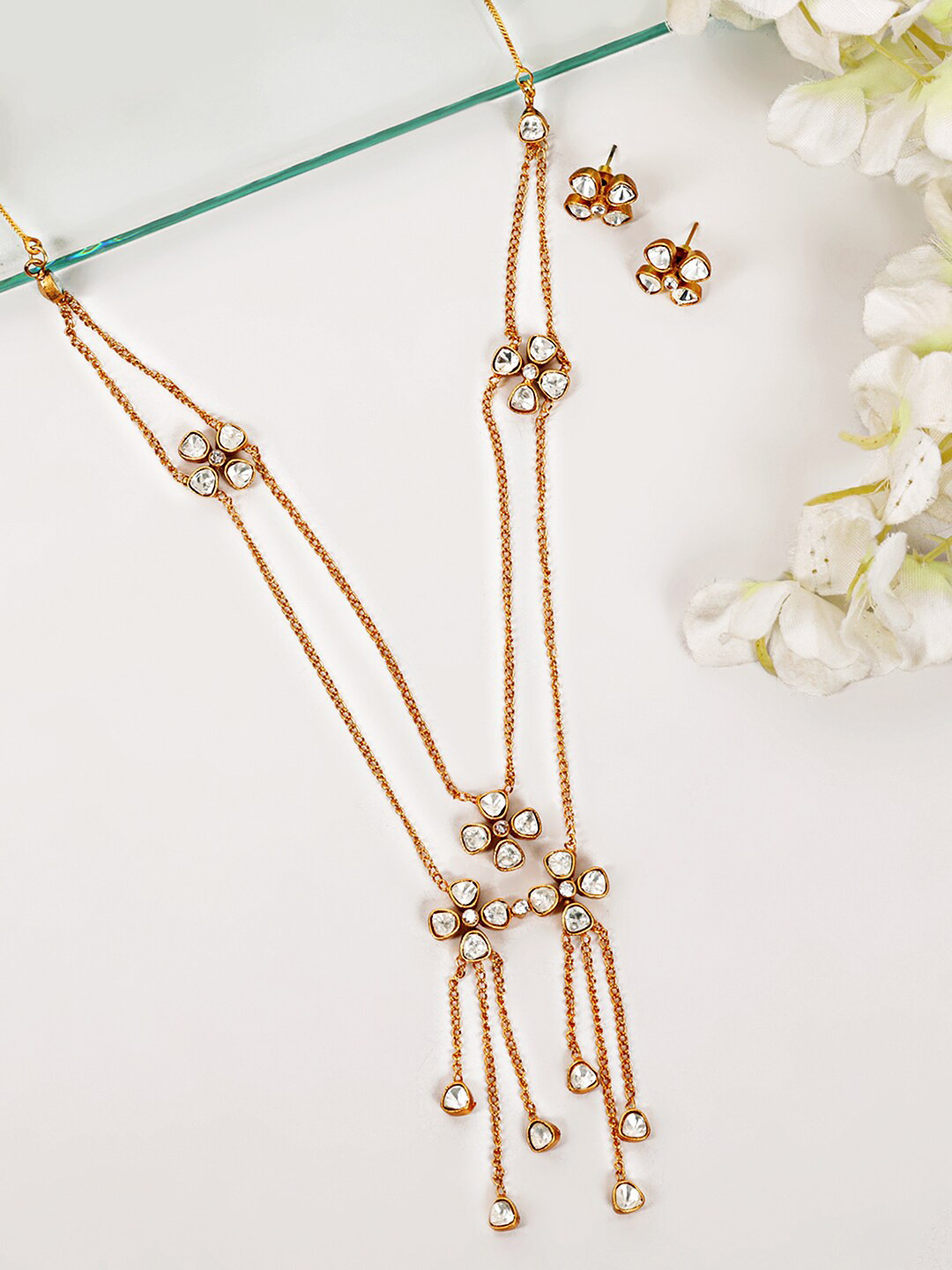 ABDESIGNS Gold-Plated White Polki Necklace Set