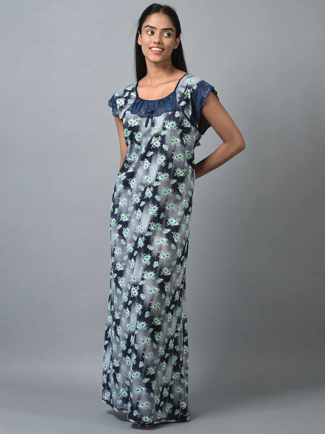 Noty Floral Printed Lace Insert Maxi Nightdress