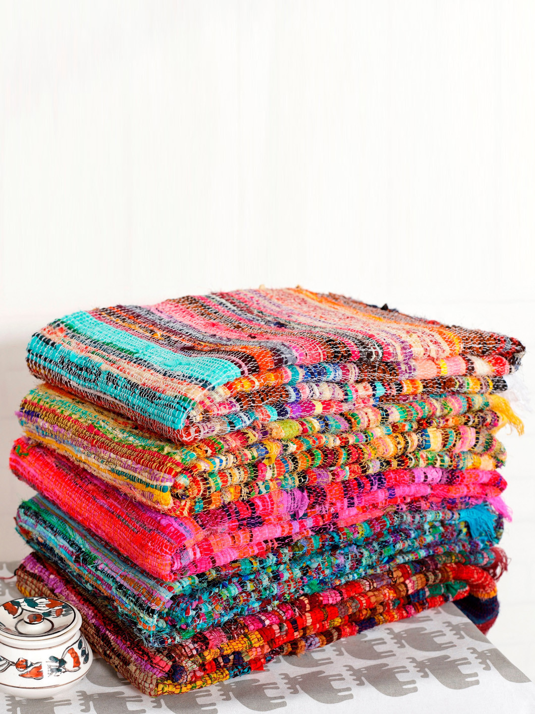 HANDICRAFT PALACE Yellow Braided Chindi Cotton Carpet