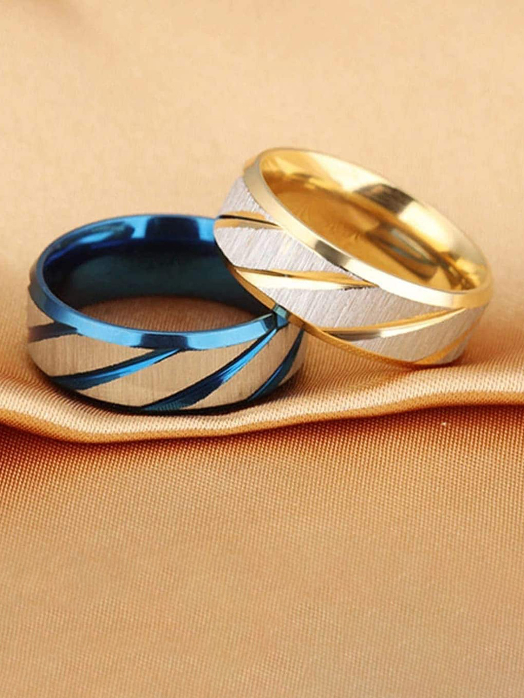 MEENAZ Men Set Of 2 Gold-Plated Finger Rings