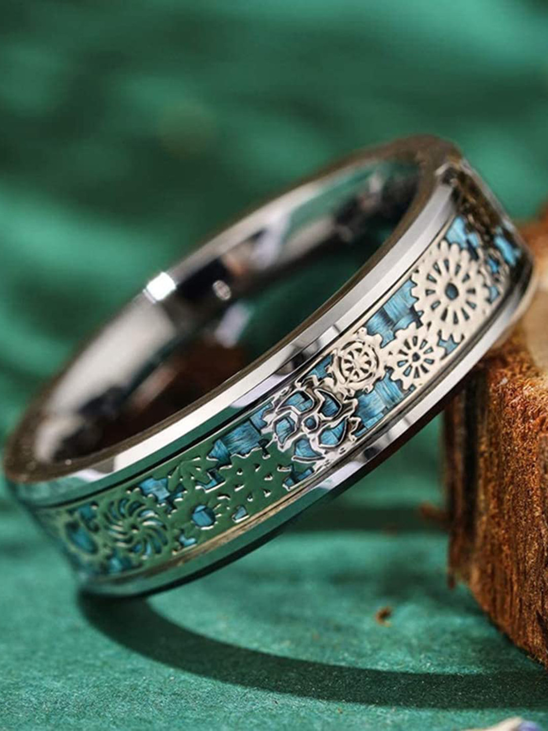 MEENAZ Silver Plated Textured Ring