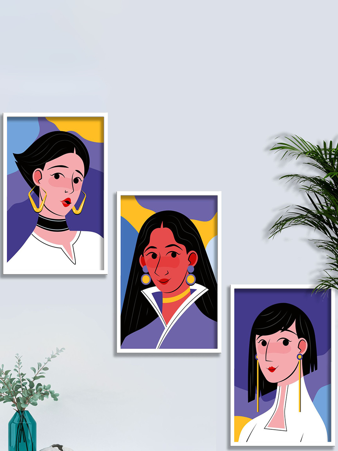 SAF 3Pcs White & Purple Framed Modern Art Wall Painting