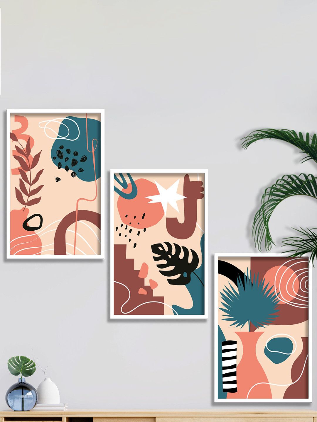 SAF White & Cream-Colored Modern Art Printed Framed Wall Art