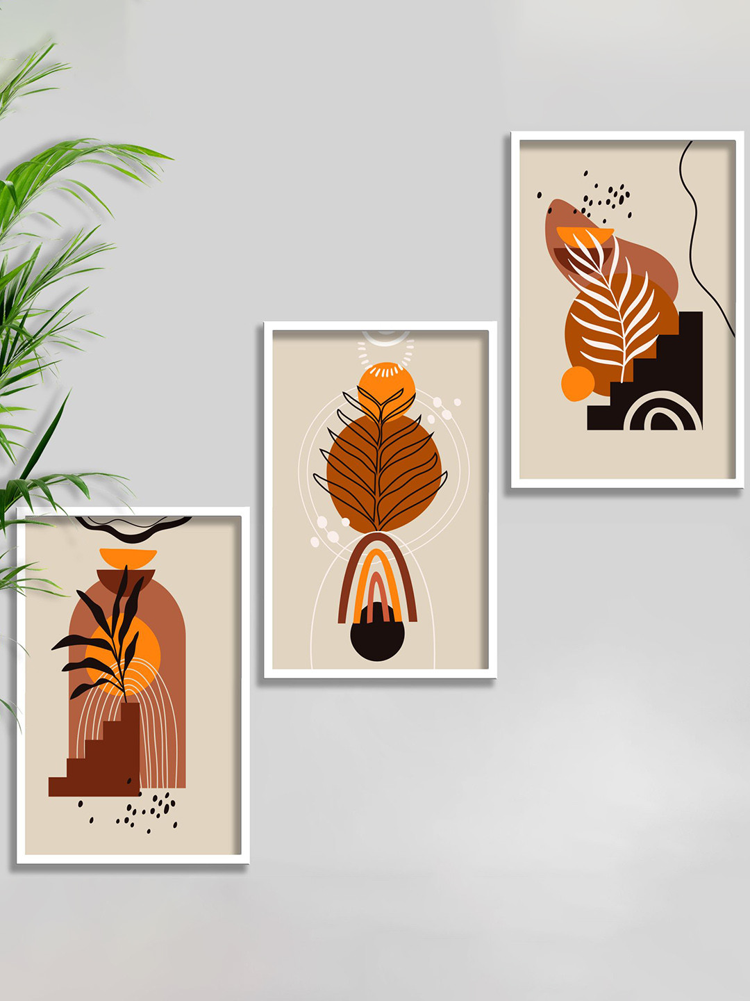 SAF 3-Pcs White & Brown Modern Painting Wall Art