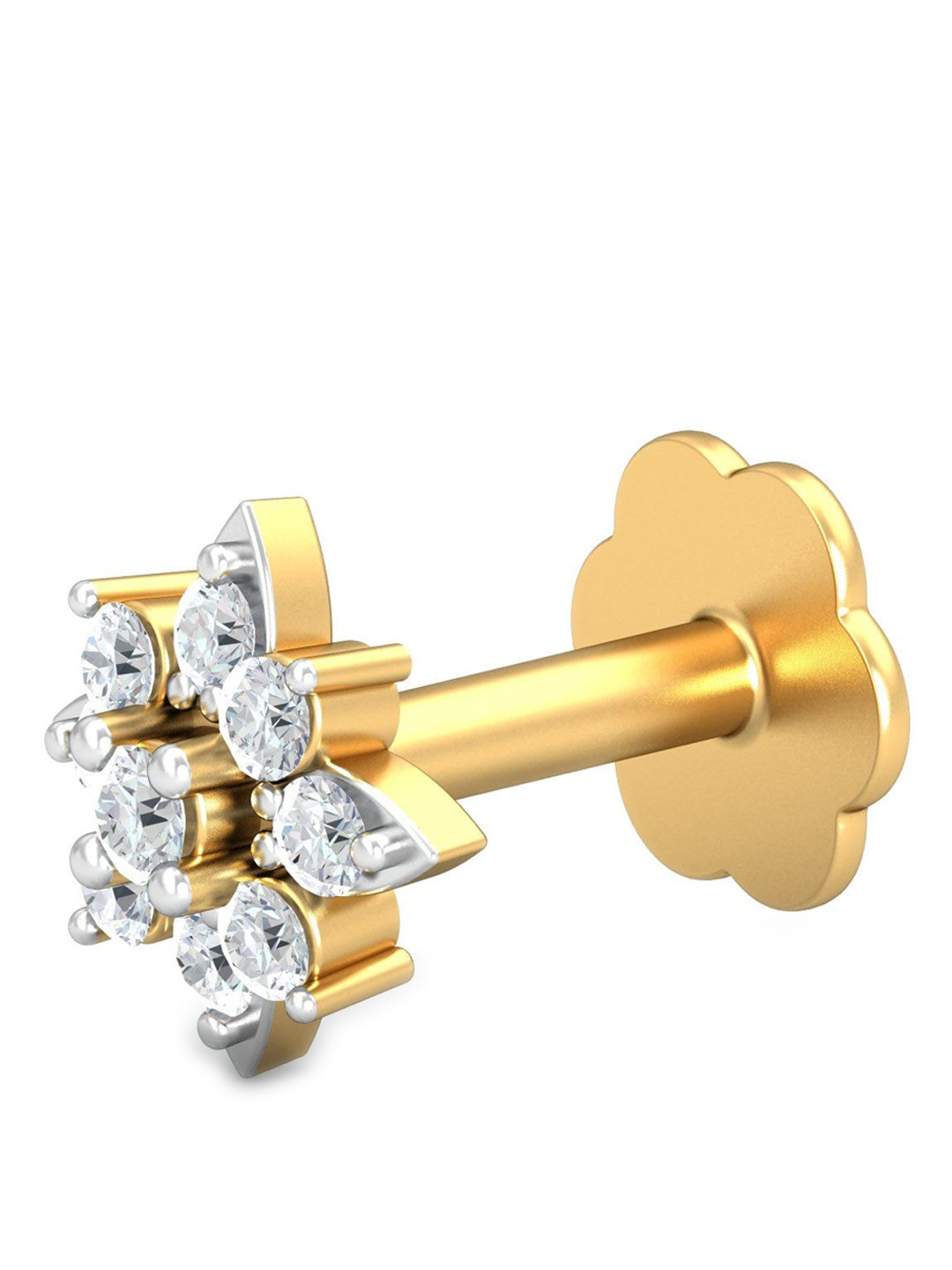 KUBERBOX 18KT Diamond Studded Gold Nose Nosepin- 0.9 gm