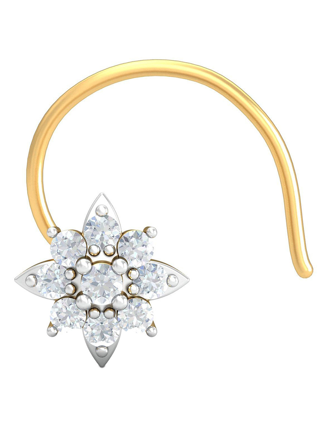 KUBERBOX Agni Gold 18KT Gold Diamond Studded Nose Pin-0.69gm
