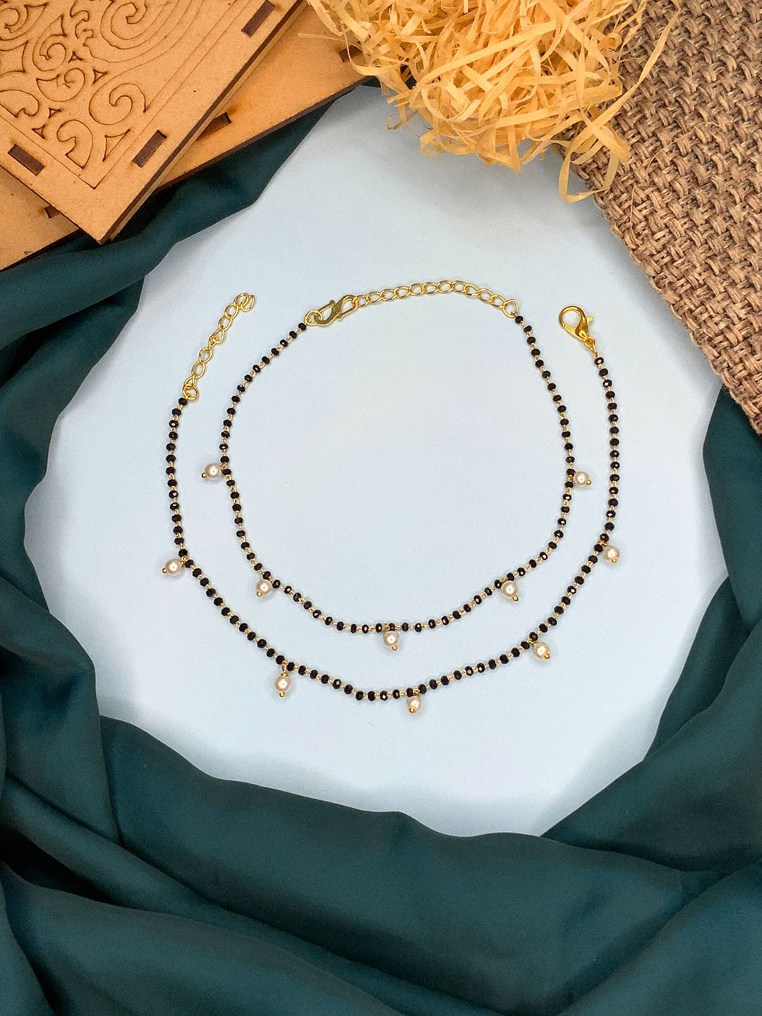 ABDESIGNS Set of 2 Gold-Plated Beaded Anklets
