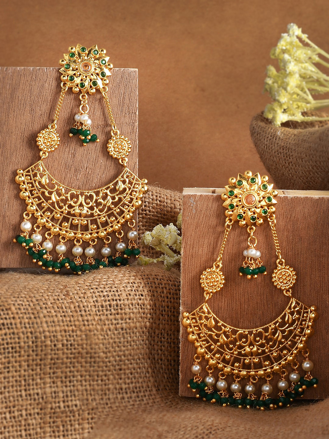 Abharan Jaali Design White Pearls Ethnic Drop Earrings