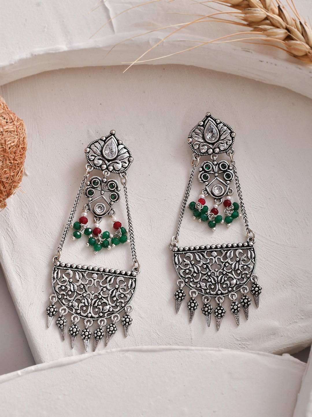 Abharan Oxidised Silver Plated Lightly Embellished Earrings