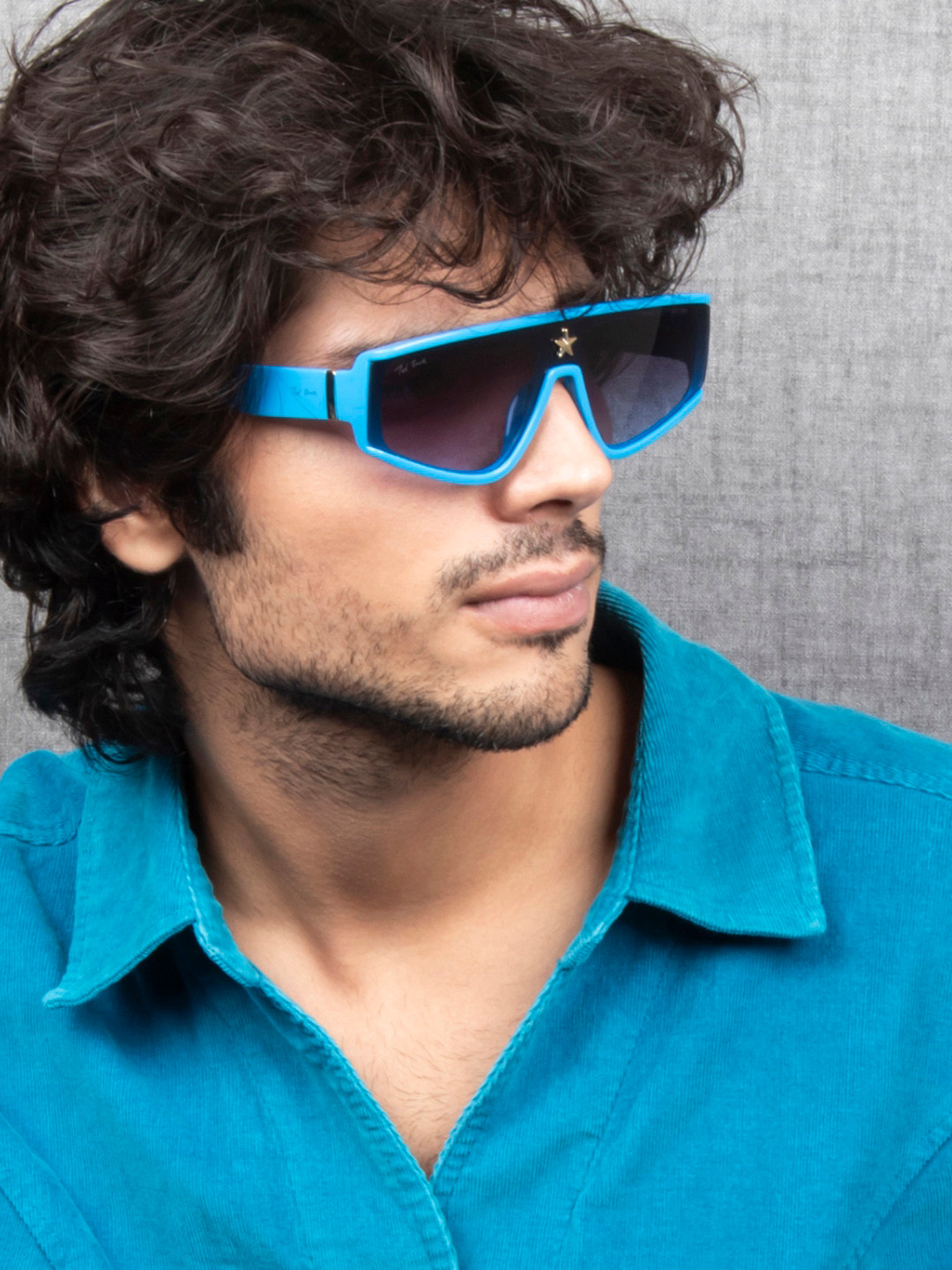 Ted Smith Unisex Grey Lens & Blue Shield Sunglasses with UV Protected Lens MILLIONAIRE_C6