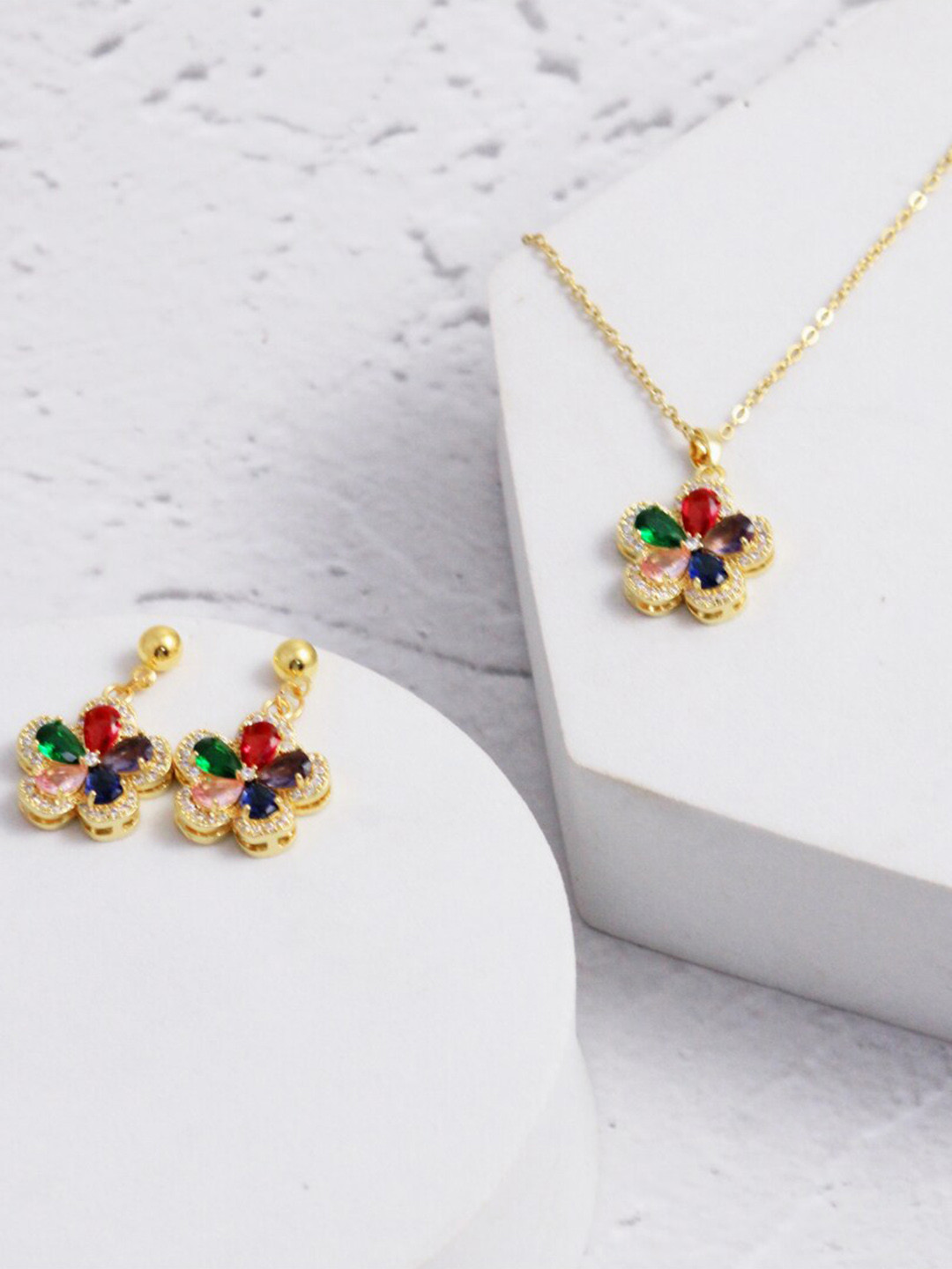 SALTY Stone-Studded Anti-tarnish Vibrant Beauty Earrings & Necklace