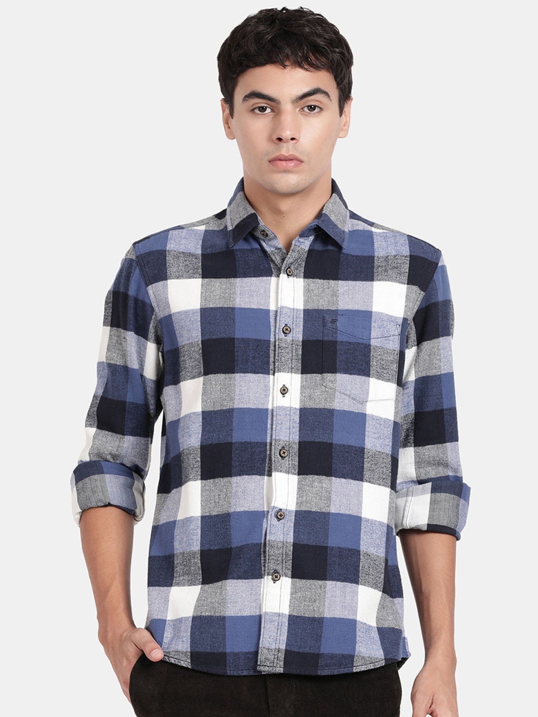 t-base Buffalo Checked Cotton Casual Shirt