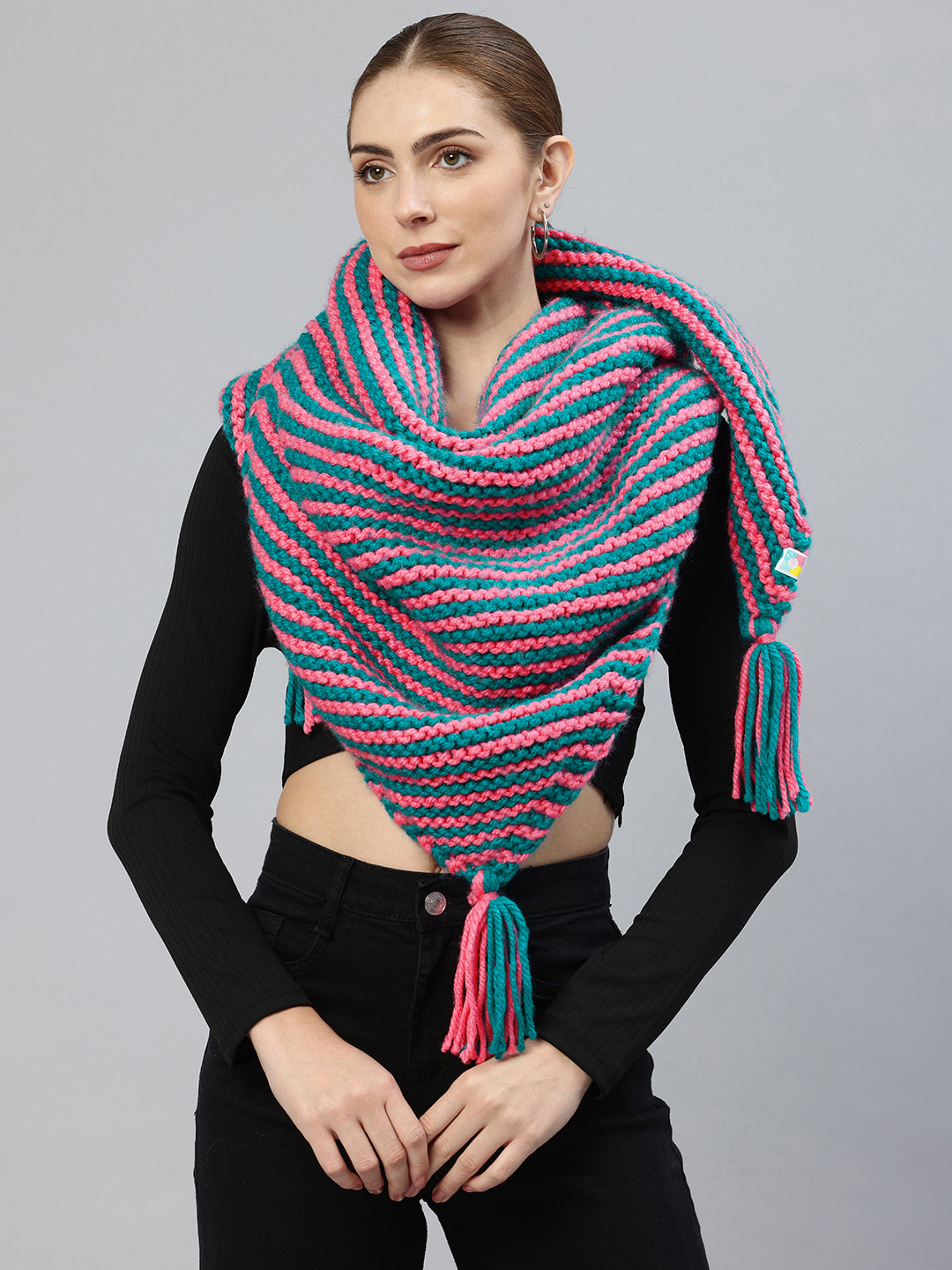 Magic Needles Women Striped Acrylic Knitted Shawl