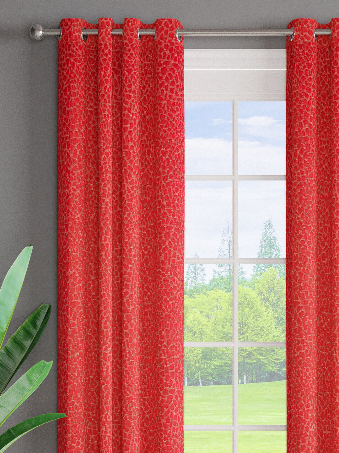 Just Home Red 2 Pieces Room Darkening Jacquard Door Curtains