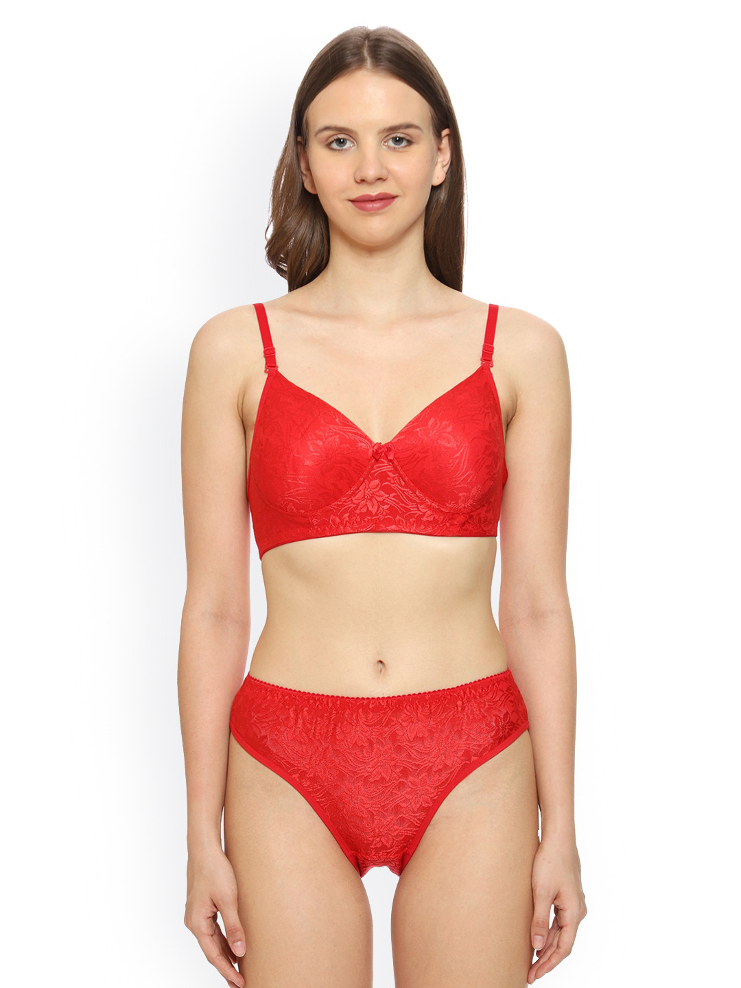 Keviv Self Design Lightly Padded Non Wired Bikini Lingerie Set BP-KEVIV--BP01-RED-32