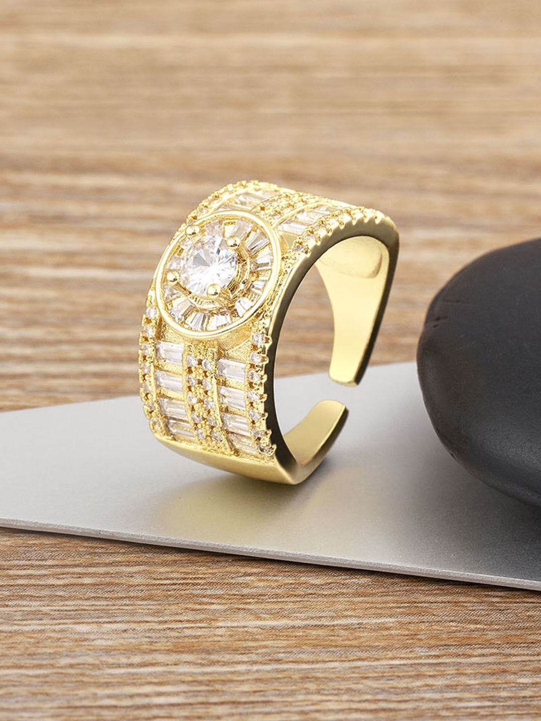 ZIVOM 18K Gold-Plated Cubic Zirconia Studded Ring