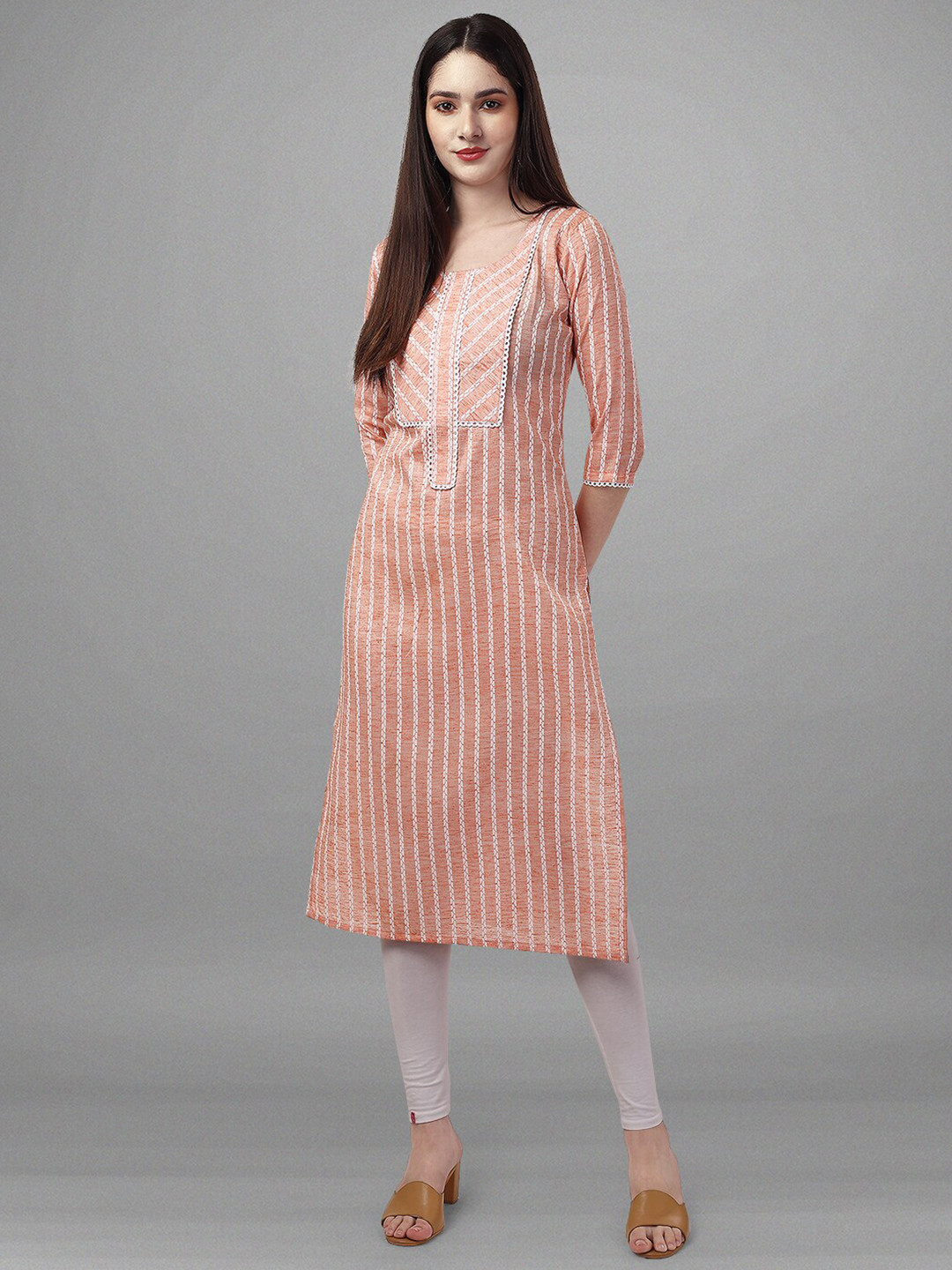 BAPS Woven Design Round Neck Pure Cotton Kurta