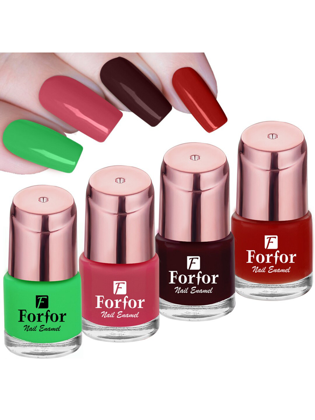 FORFOR Set of 4 Perfect Stay Rose Gold Long-Wearing Glossy Nail Enamel - 6 ml each