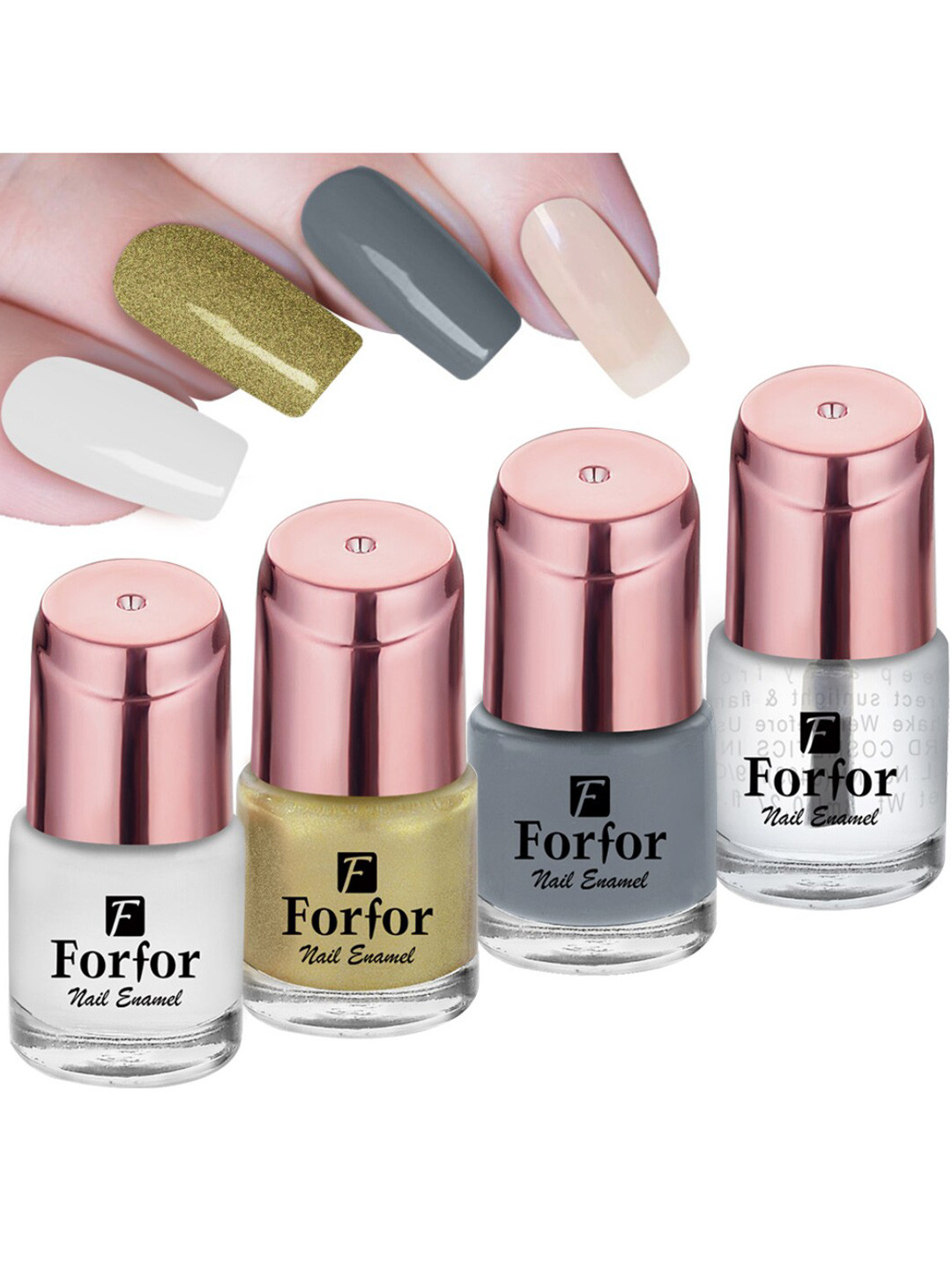 FORFOR Set of 4 Perfect Stay Rose Gold Long-Wearing Glossy Nail Enamel - 6 ml each