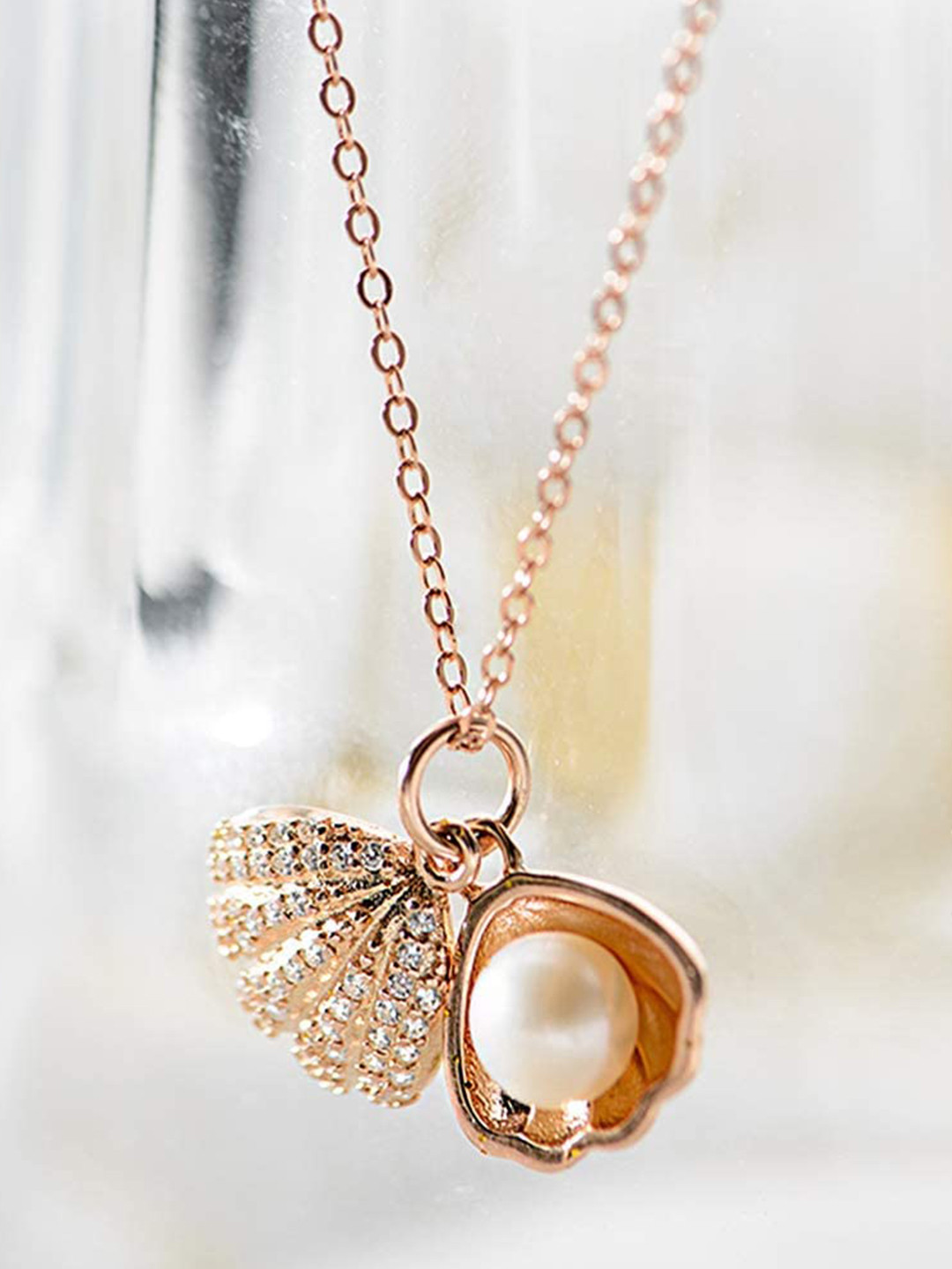 MEENAZ Rose Gold-Plated Stone-Studded Necklace