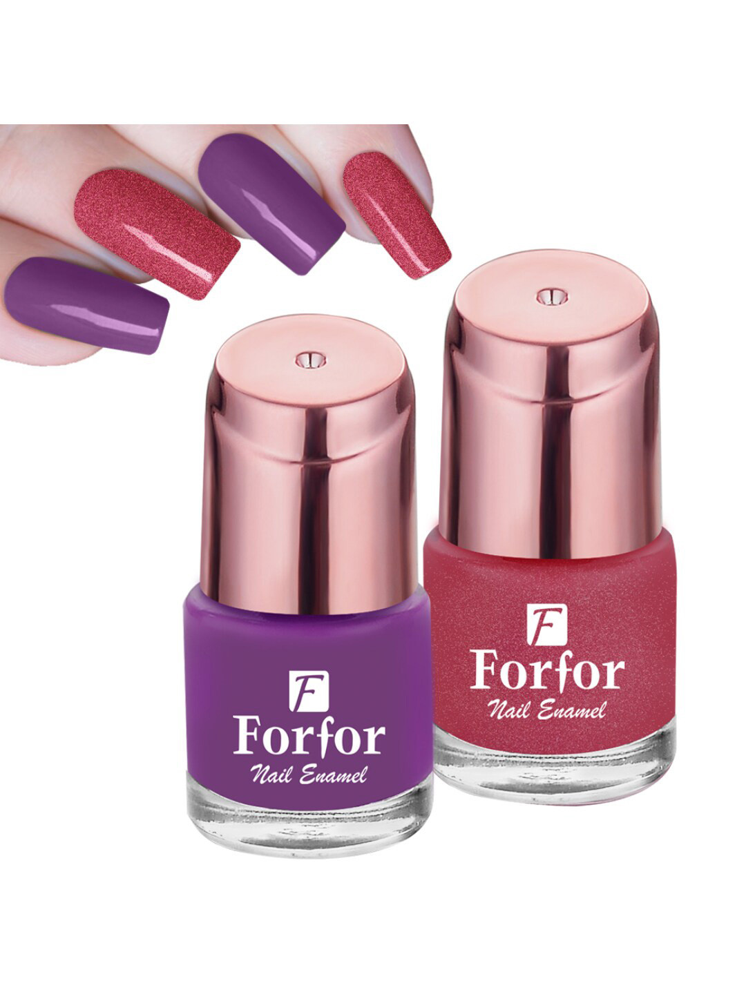 FORFOR Set of 2 Perfect Stay Glossy Nail Polish 6 ml Each - Shiny Pink & Glossy Purple