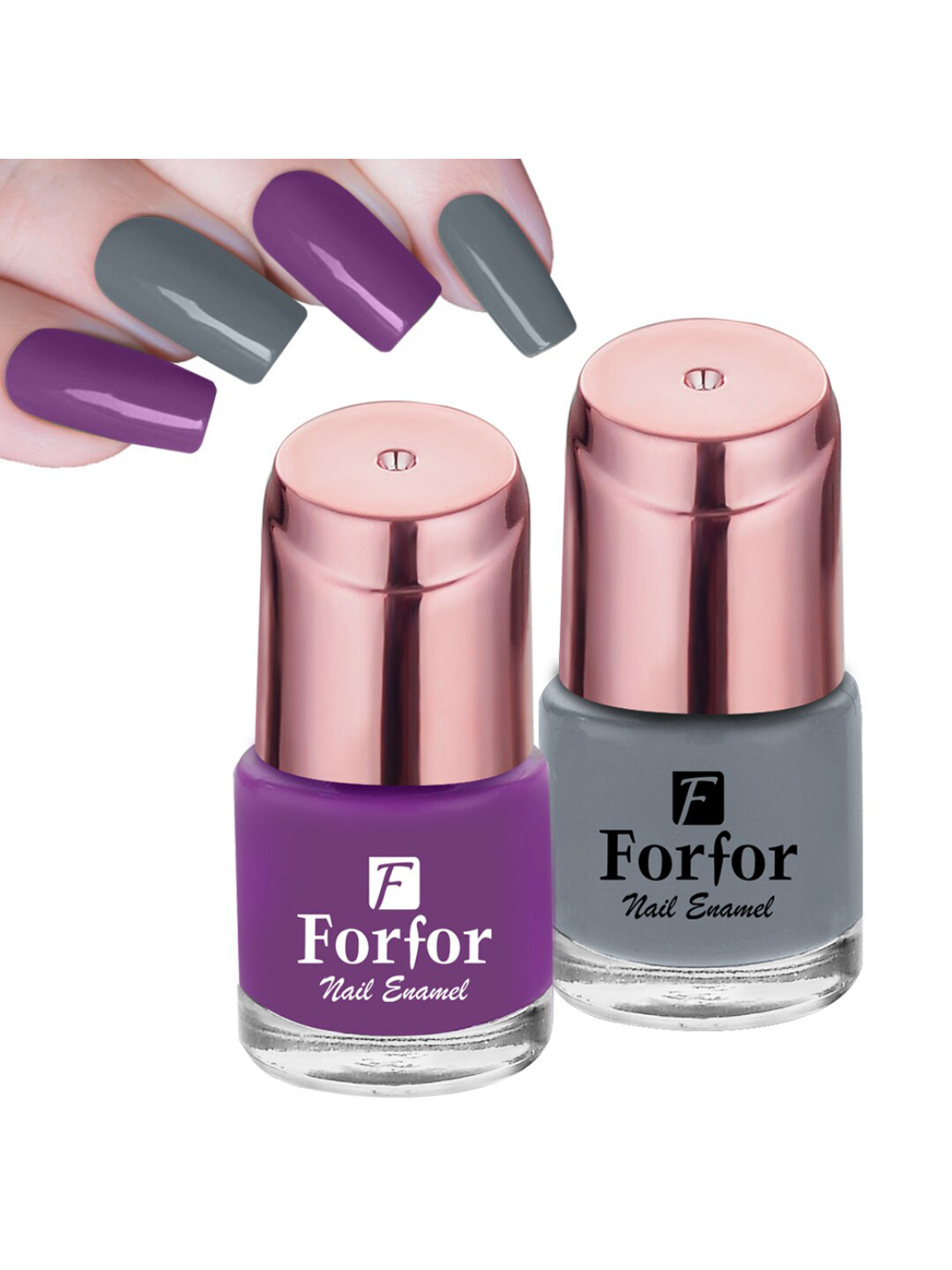 FORFOR Set of 2 Perfect Stay Glossy Nail Polish 6 ml Each - Glossy Purple & Glossy Grey