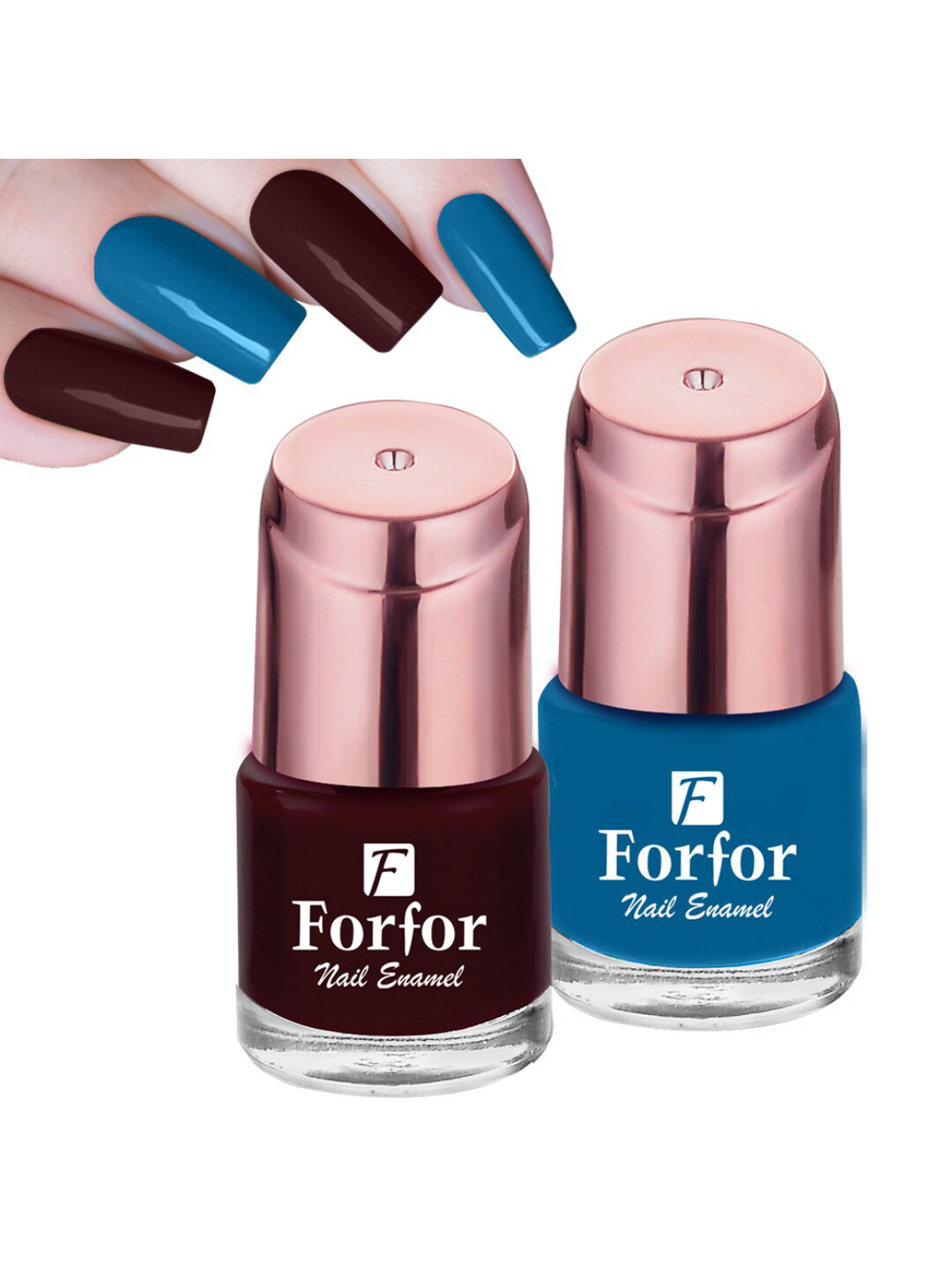 FORFOR Set of 2 Perfect Stay Glossy Nail Polish 6 ml Each - Glossy Maroon & Matte Blue